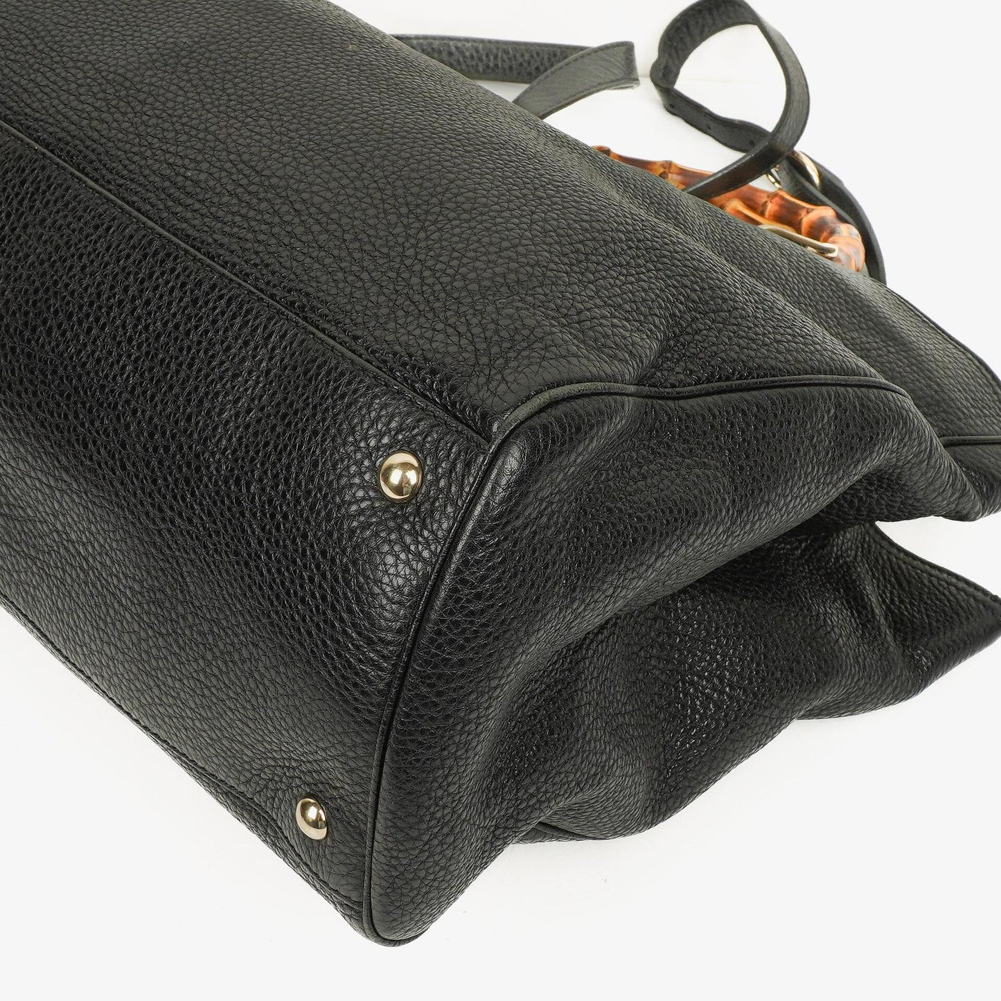 Gucci Black Pebbled Leather Bamboo Shopper Top Handle Large Tote Bag