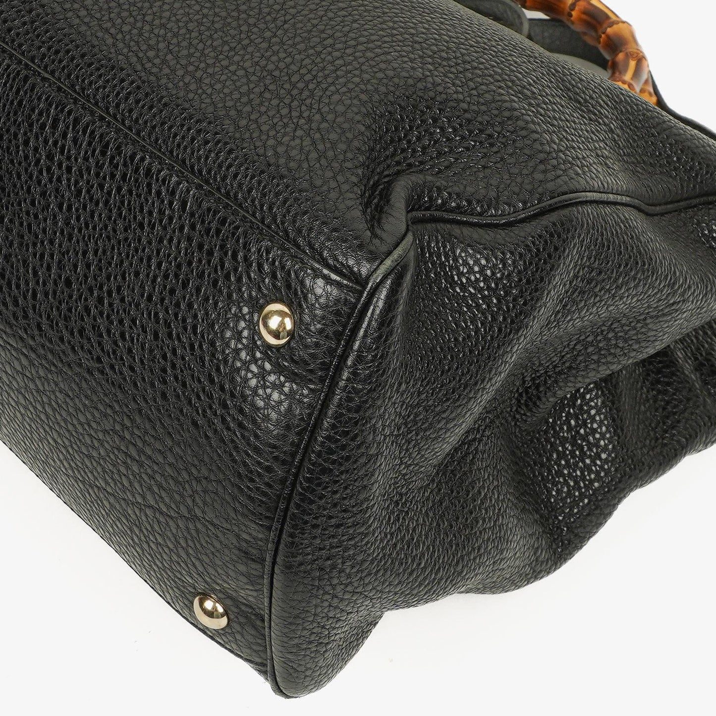 Gucci Black Pebbled Leather Bamboo Shopper Top Handle Large Tote Bag