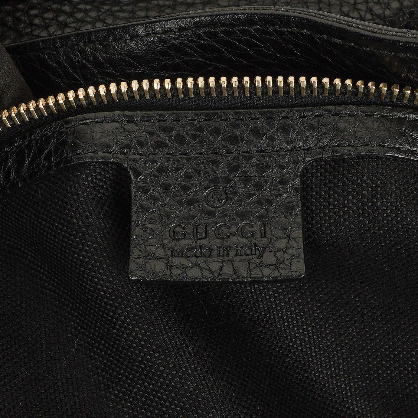 Gucci Black Pebbled Leather Bamboo Shopper Top Handle Large Tote Bag