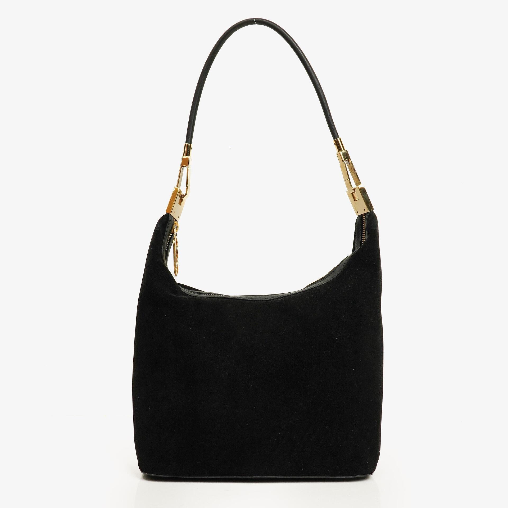 Gucci Black Suede And Leather Shoulder Hobo Bag