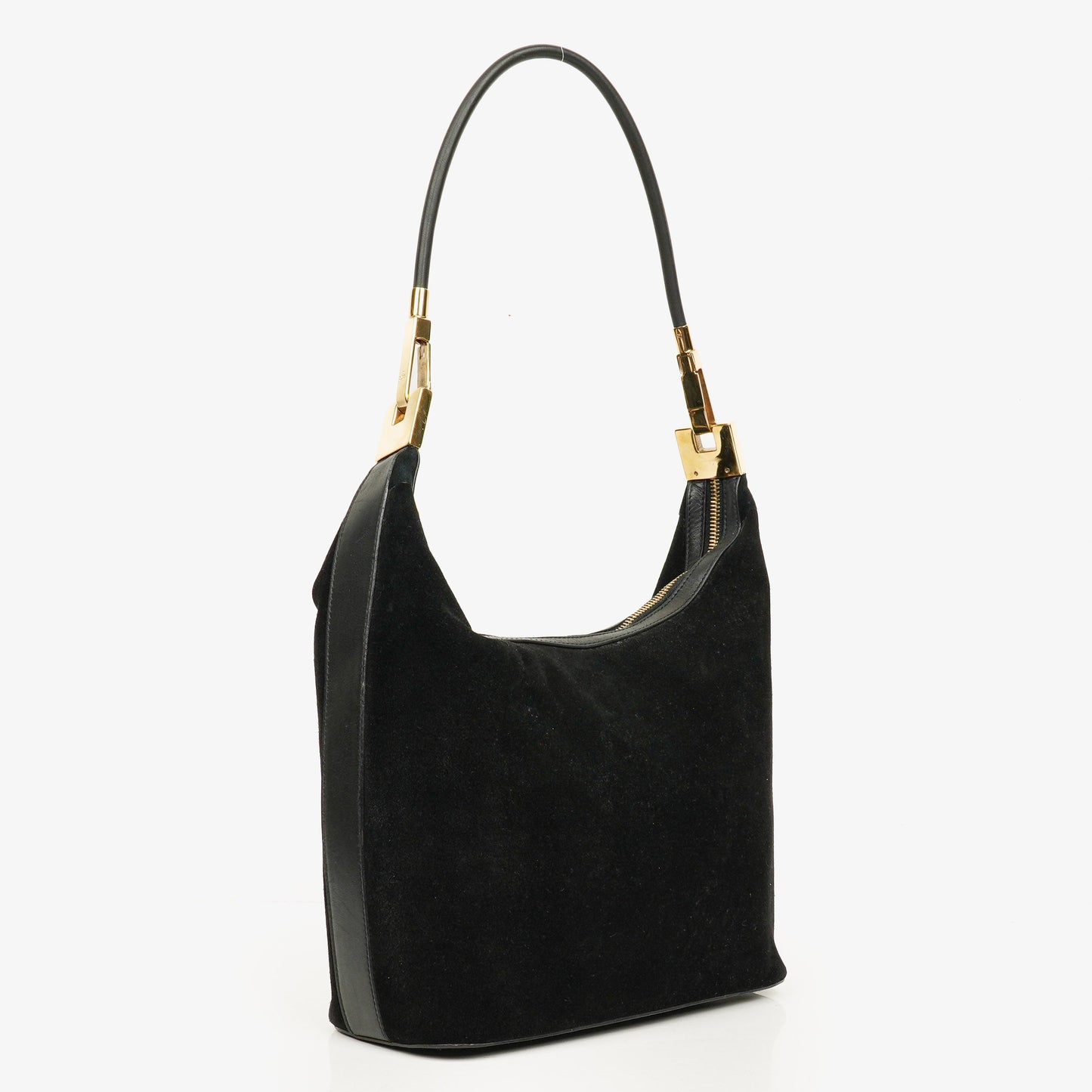 Gucci Black Suede And Leather Shoulder Hobo Bag