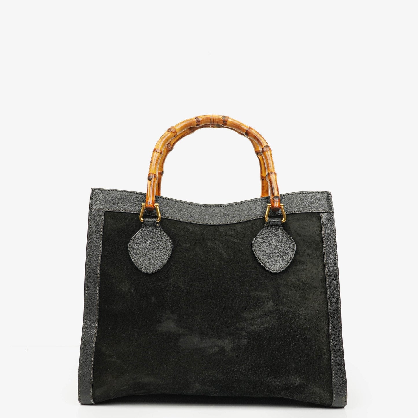 Gucci Black Vintage Suede And Leather Diana Bamboo Tote