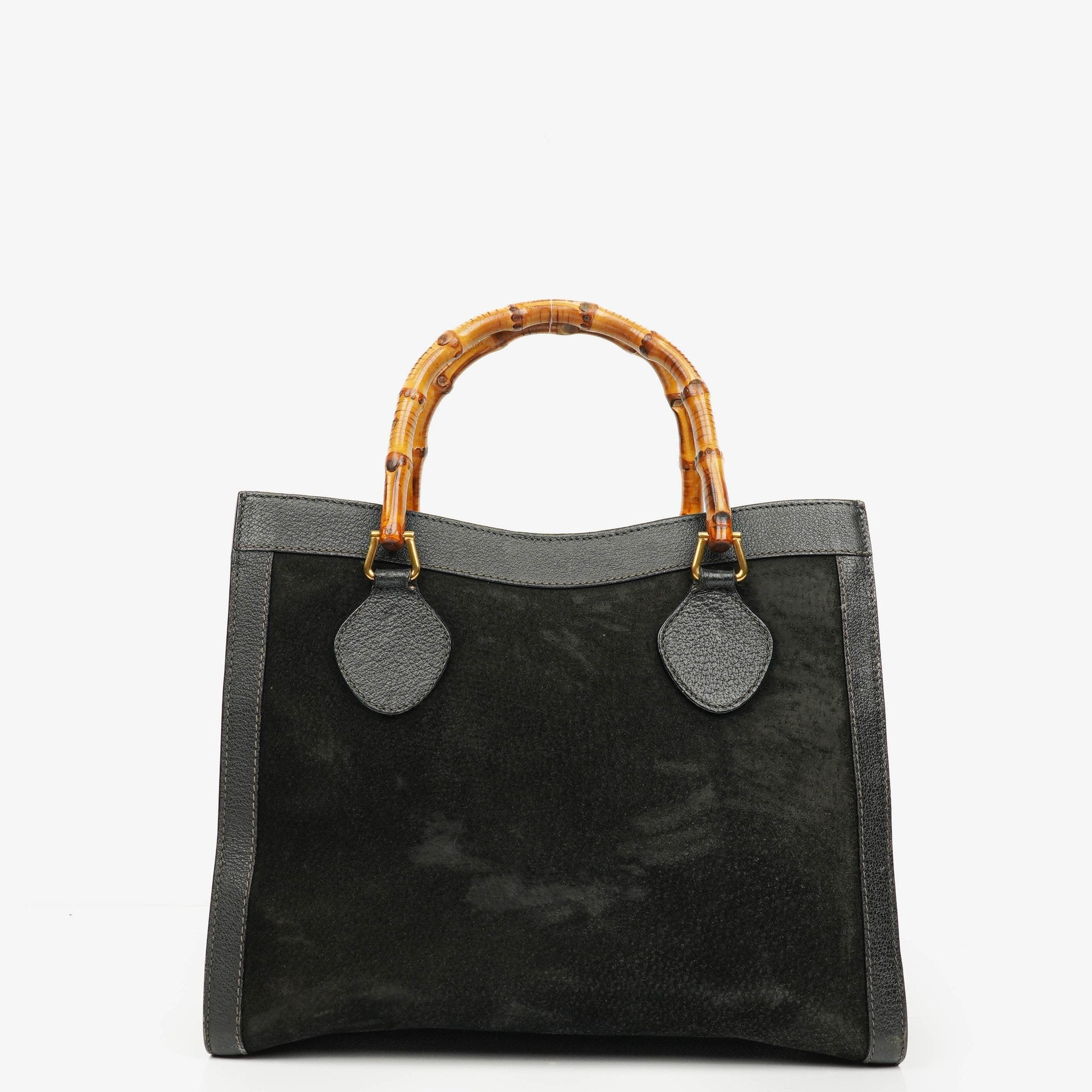 Gucci Black Vintage Suede And Leather Diana Bamboo Tote