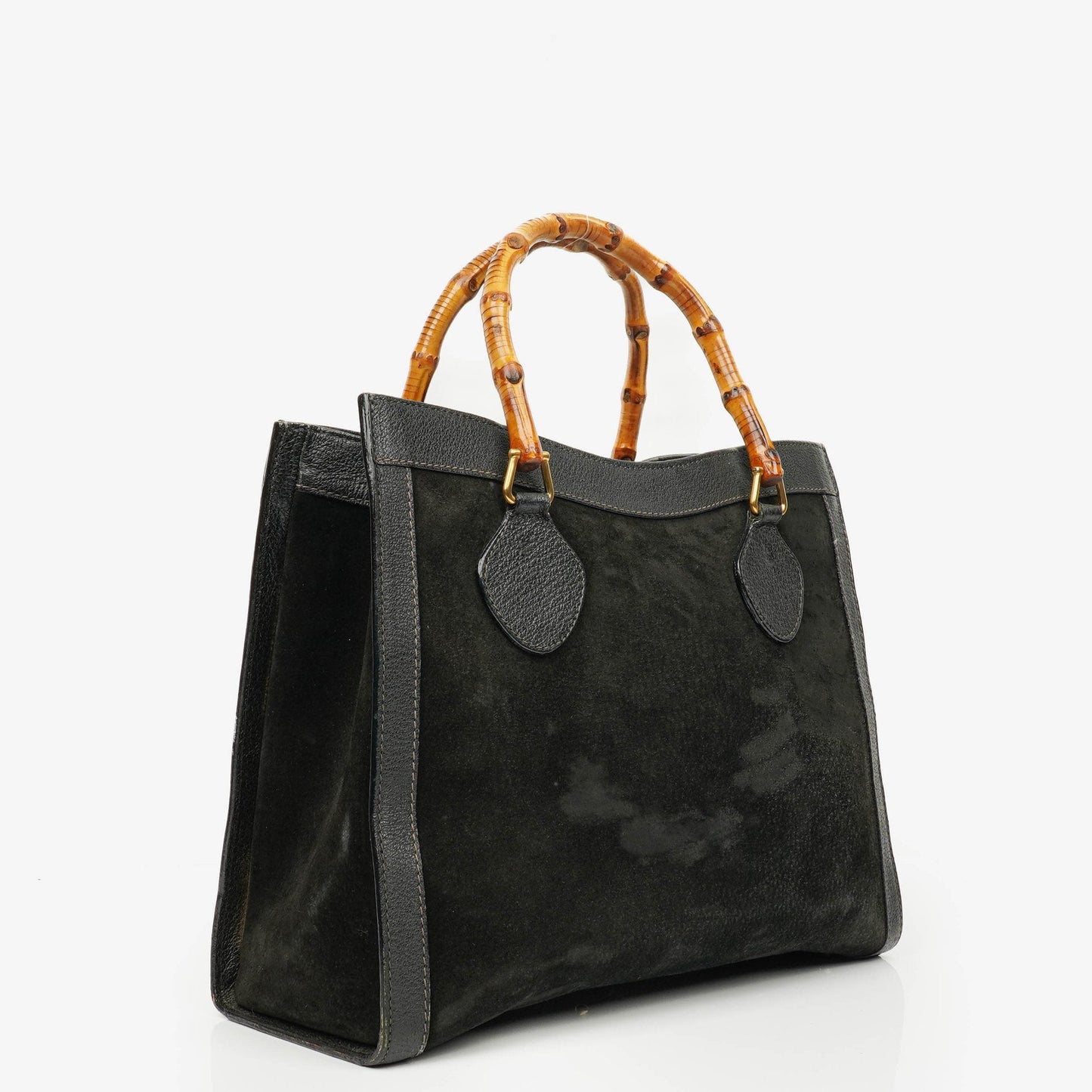 Gucci Black Vintage Suede And Leather Diana Bamboo Tote