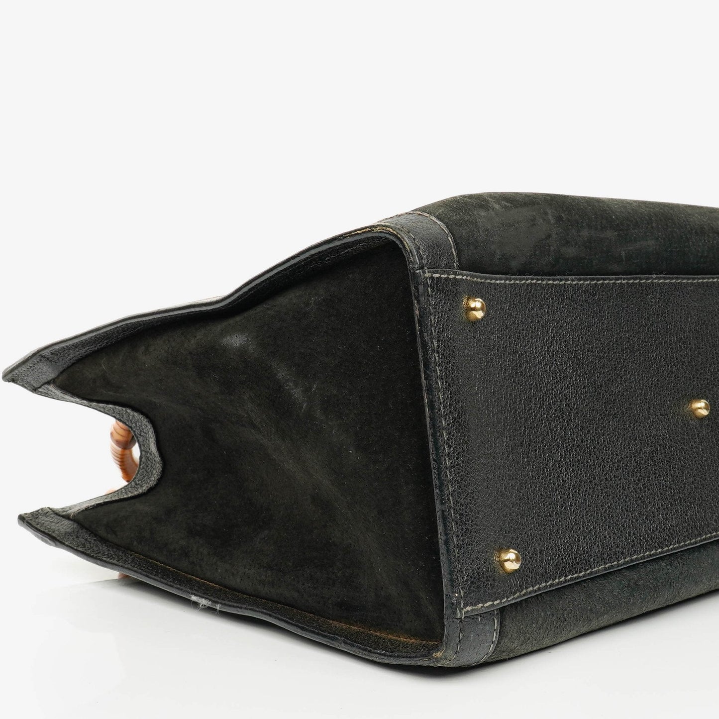 Gucci Black Vintage Suede And Leather Diana Bamboo Tote