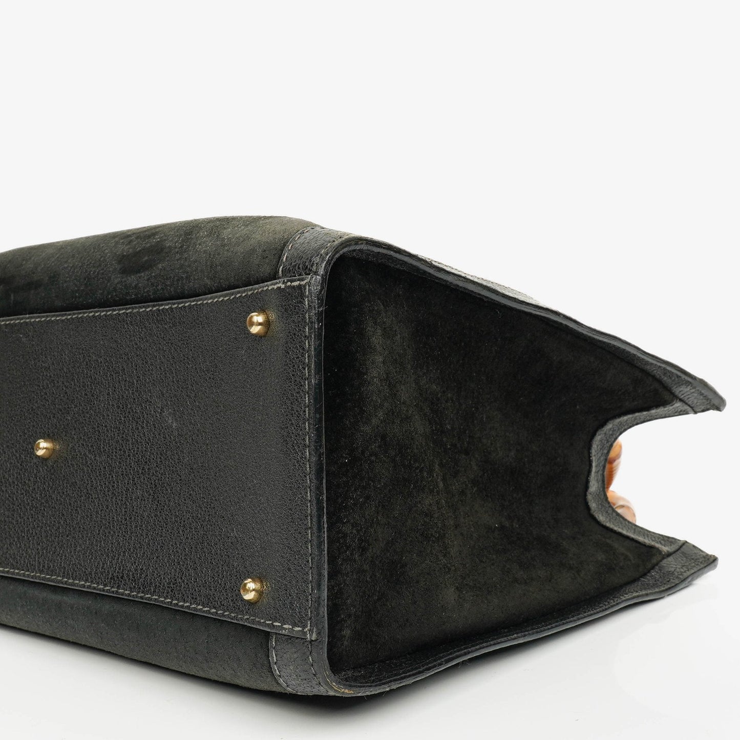 Gucci Black Vintage Suede And Leather Diana Bamboo Tote