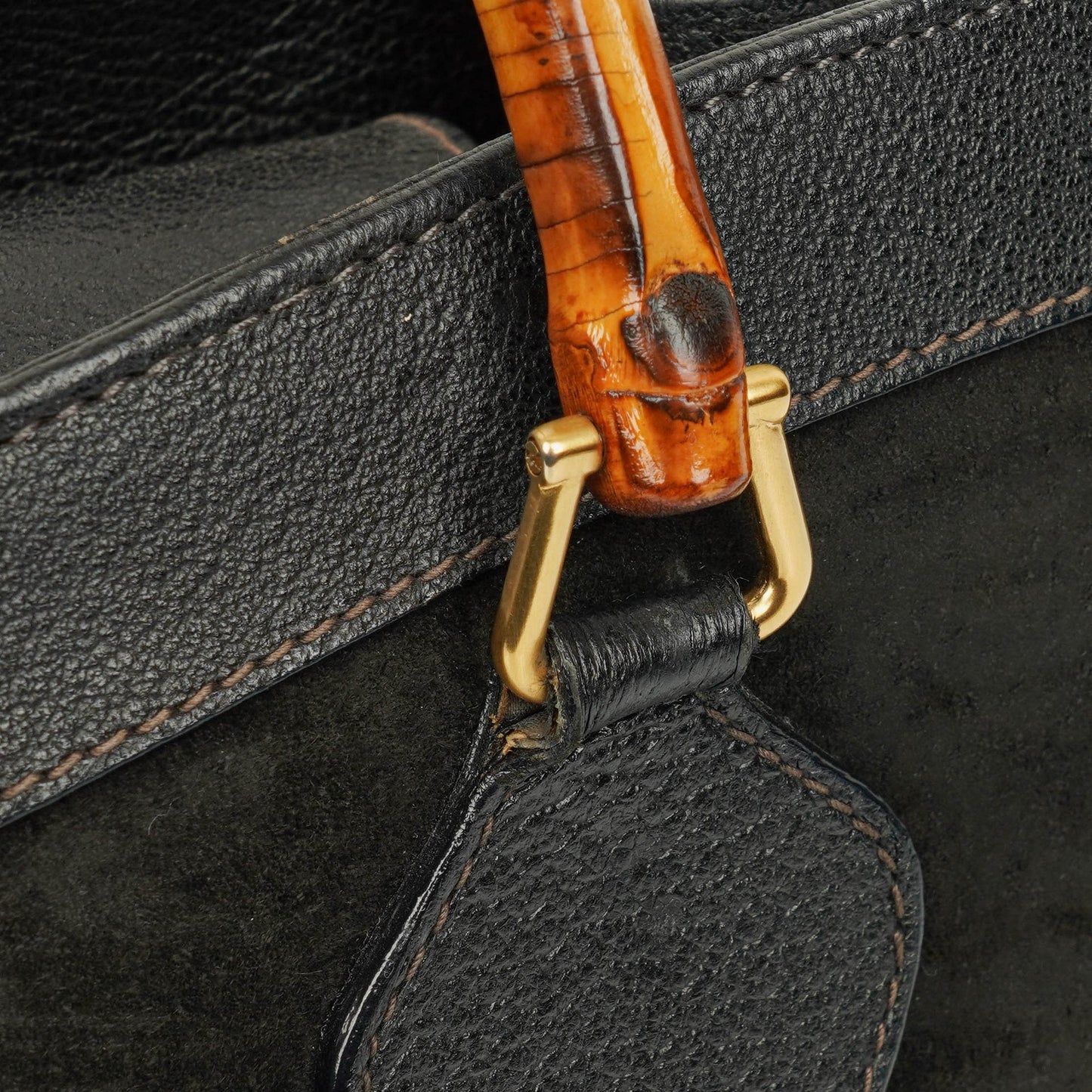 Gucci Black Vintage Suede And Leather Diana Bamboo Tote