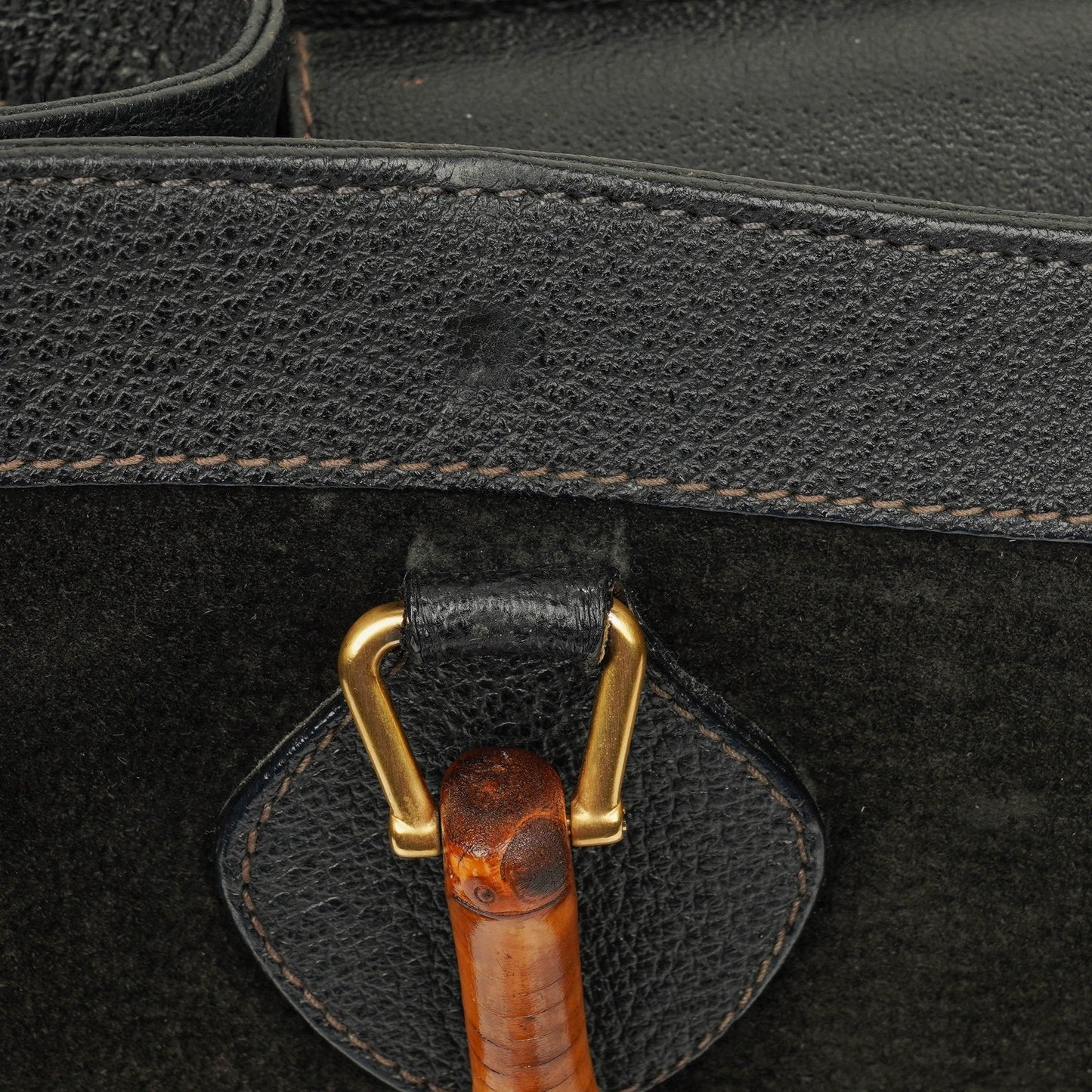 Gucci Black Vintage Suede And Leather Diana Bamboo Tote