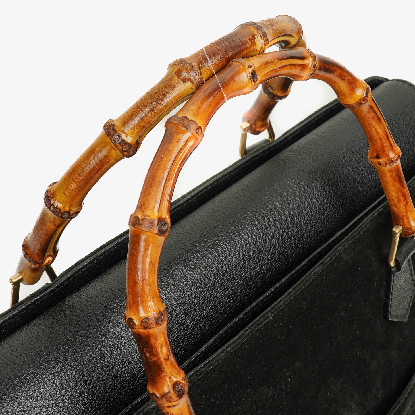 Gucci Black Vintage Suede Bamboo Tote