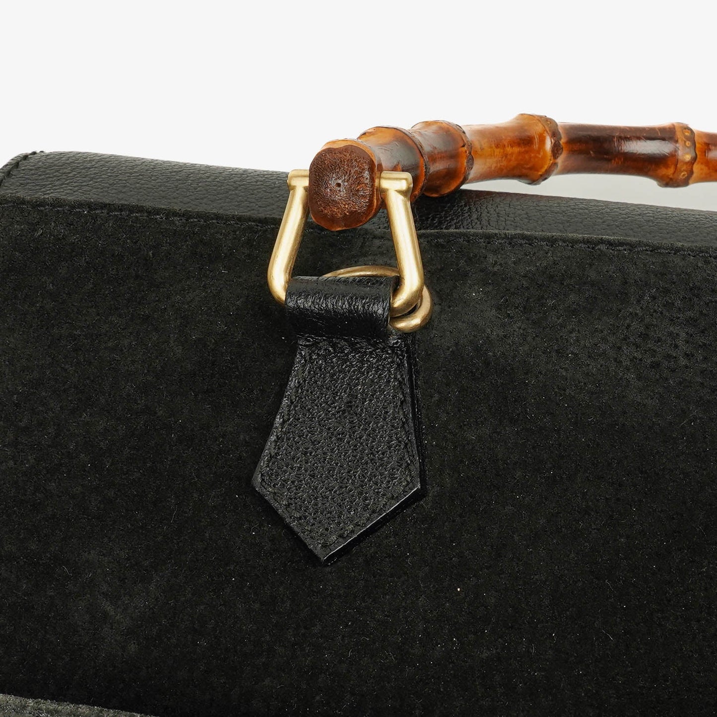 Gucci Black Vintage Suede Bamboo Tote