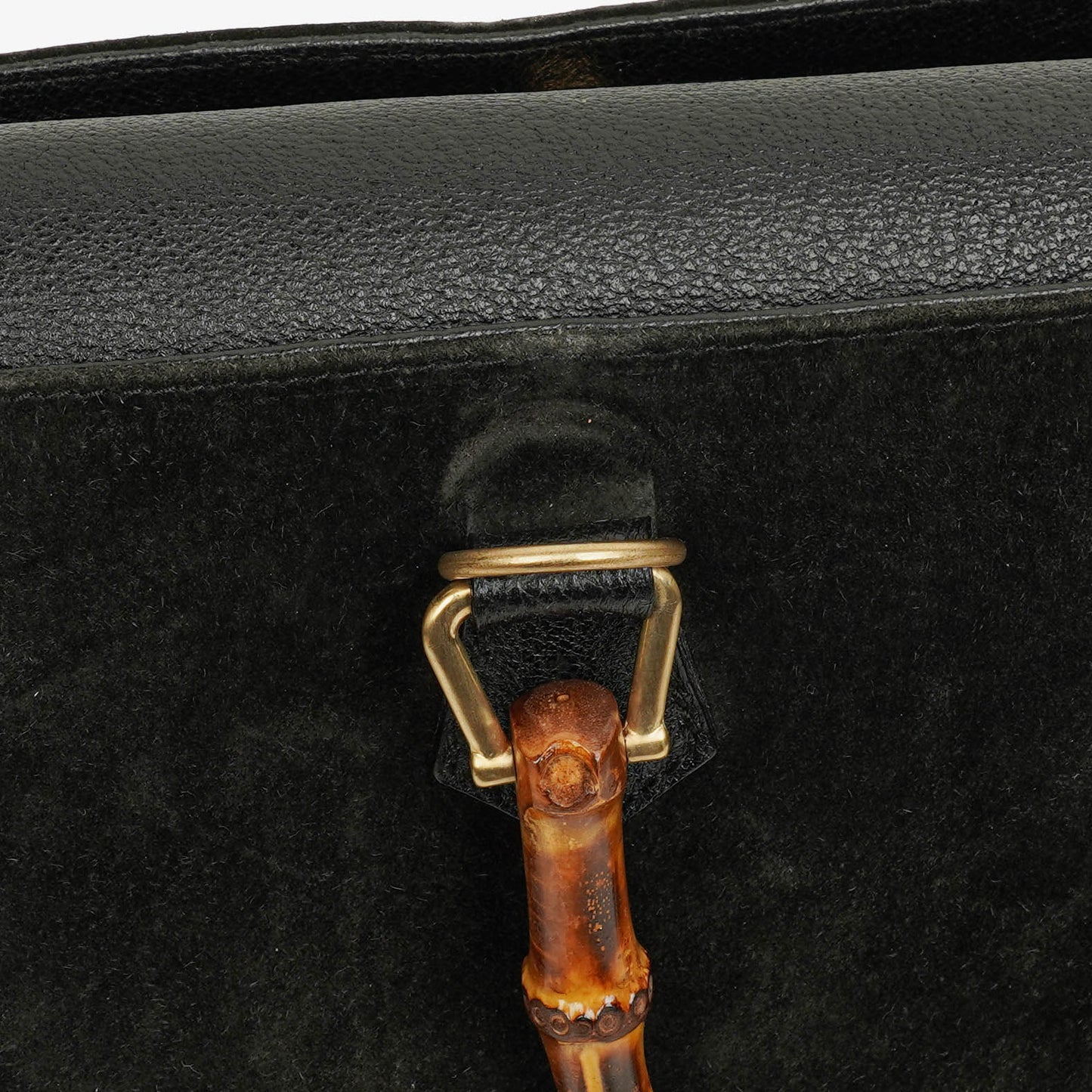 Gucci Black Vintage Suede Bamboo Tote