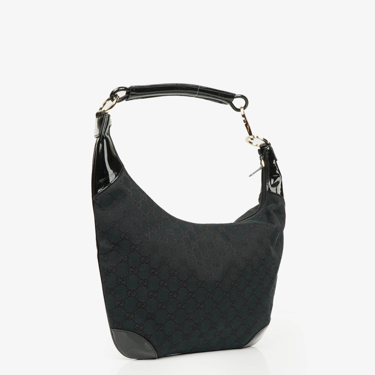 Gucci Black/Navy GG Canvas Braided Handle Ring Hobo Bag