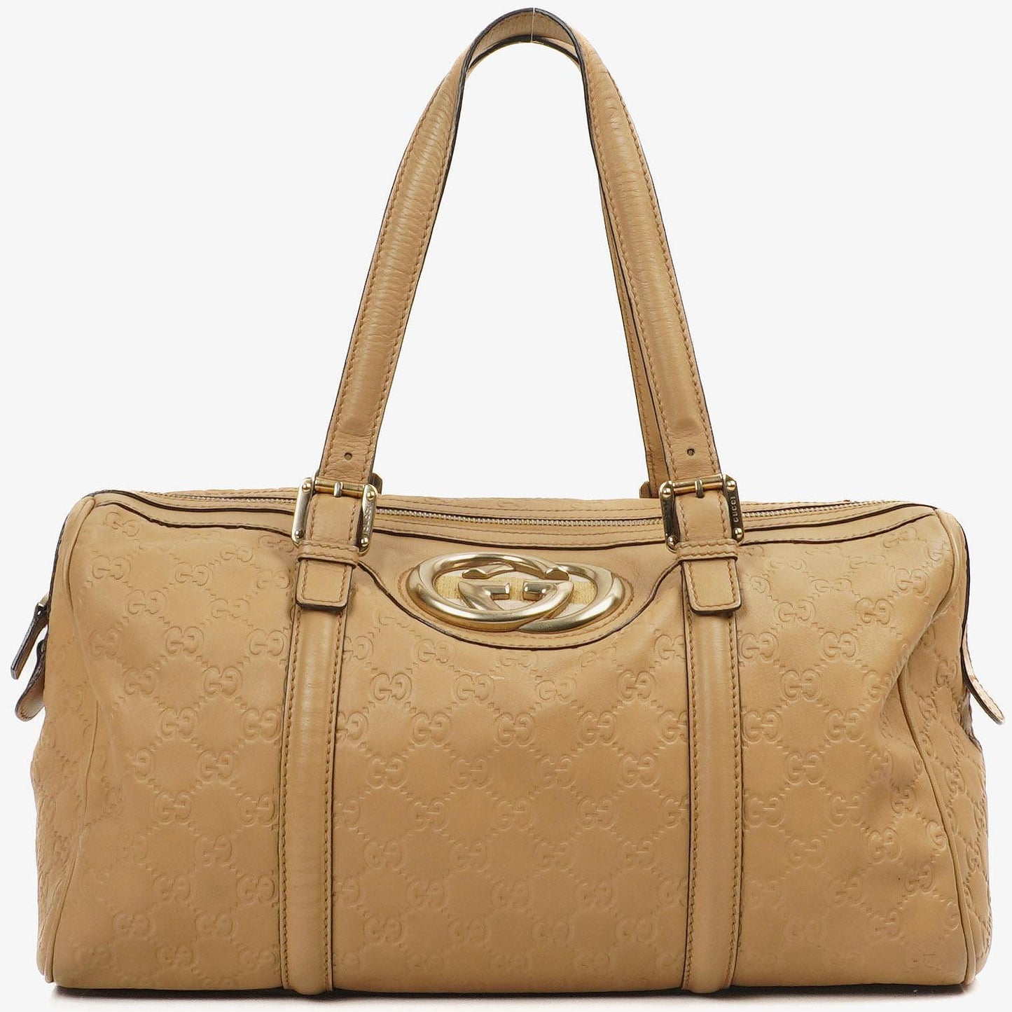 Gucci Britt Beige Guccissima Leather Boston Bag