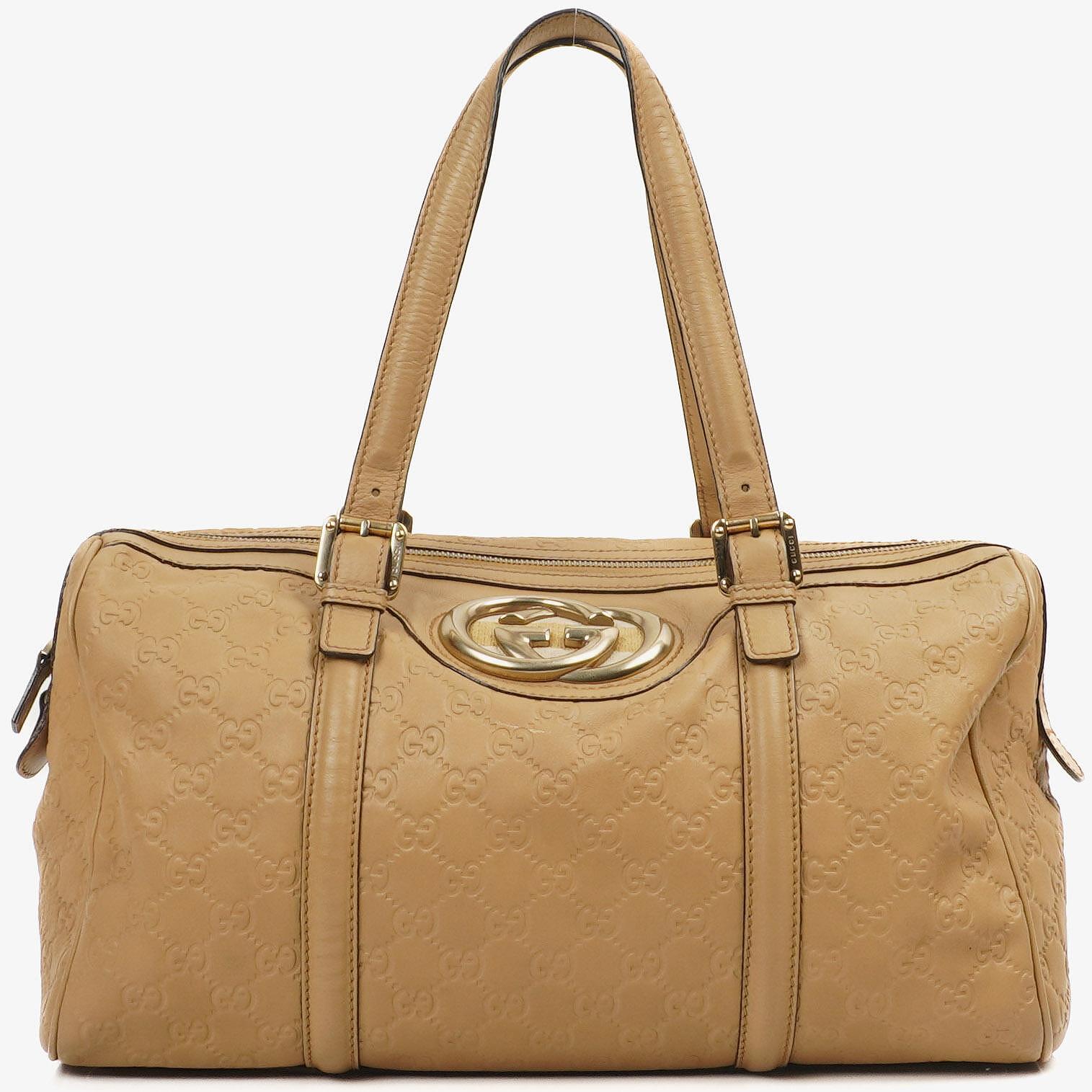 Gucci Britt Beige Guccissima Leather Boston Bag