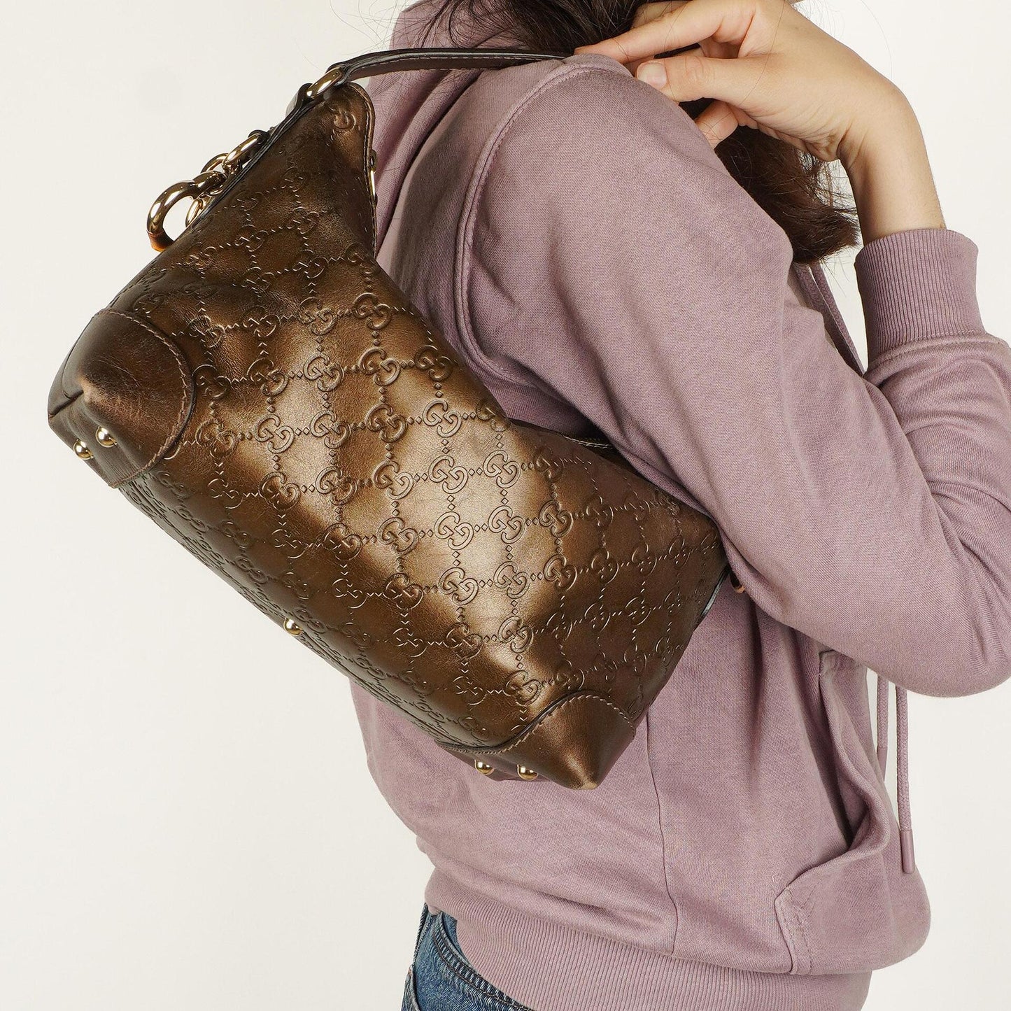 Gucci Bronze Metallic Guccissima Leather Heart-Bit Hobo Bag