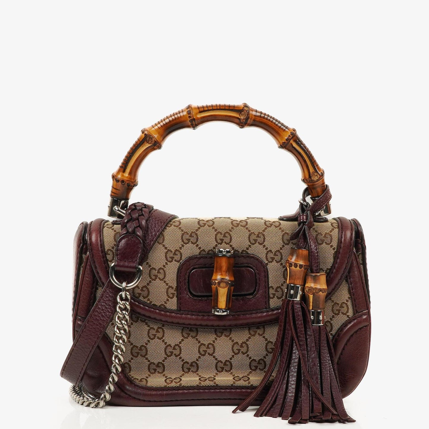 Gucci Brown GG Canvas Medium New Convertible Bamboo Top Handle Bag