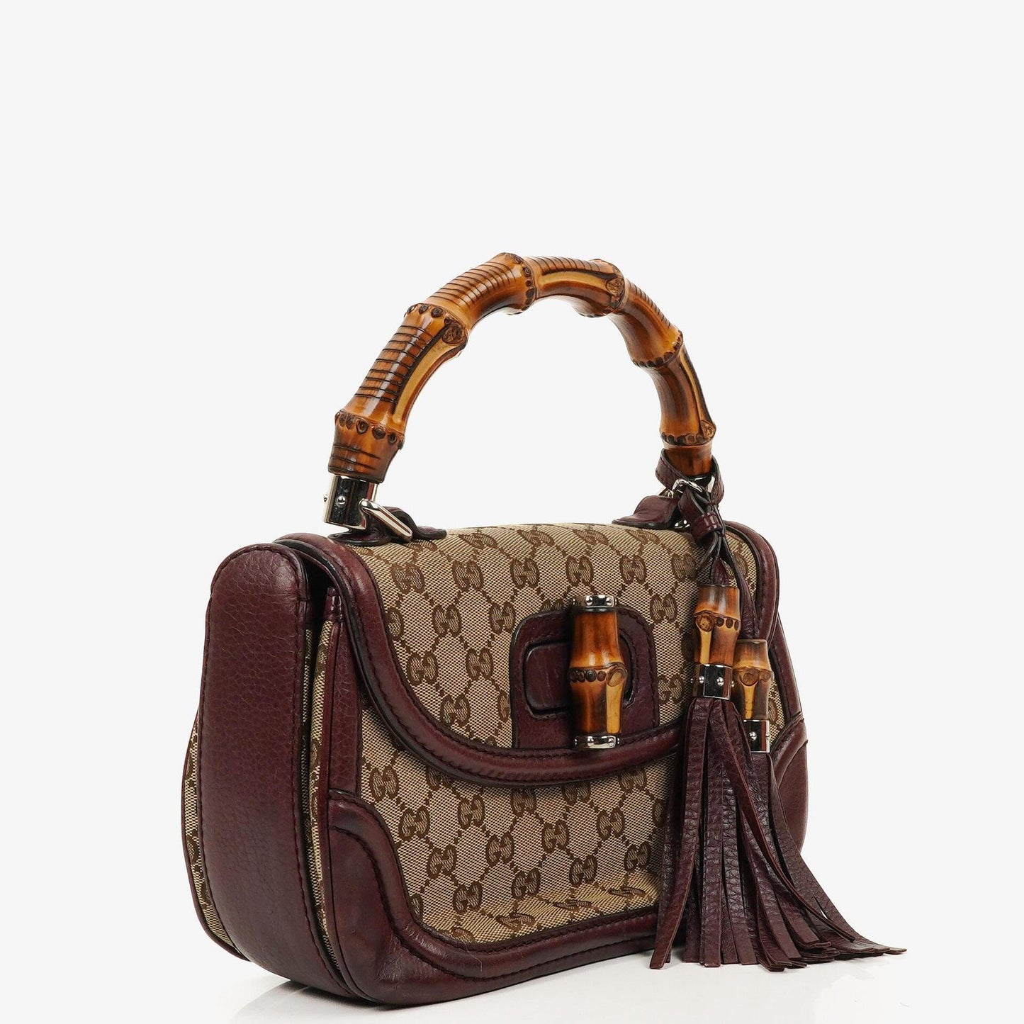 Gucci Brown GG Canvas Medium New Convertible Bamboo Top Handle Bag