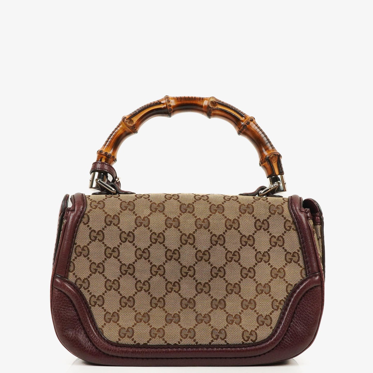 Gucci Brown GG Canvas Medium New Convertible Bamboo Top Handle Bag