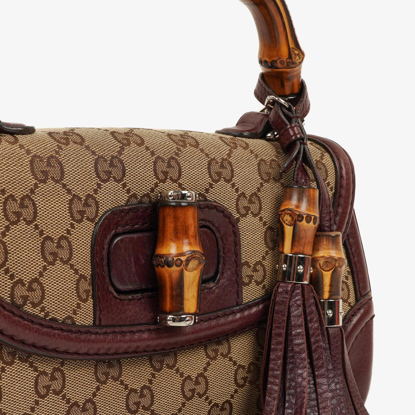 Gucci Brown GG Canvas Medium New Convertible Bamboo Top Handle Bag