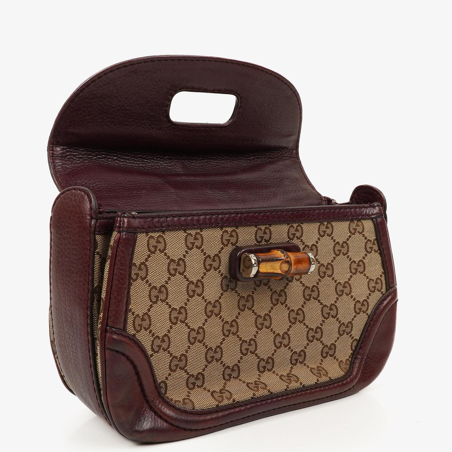 Gucci Brown GG Canvas Medium New Convertible Bamboo Top Handle Bag