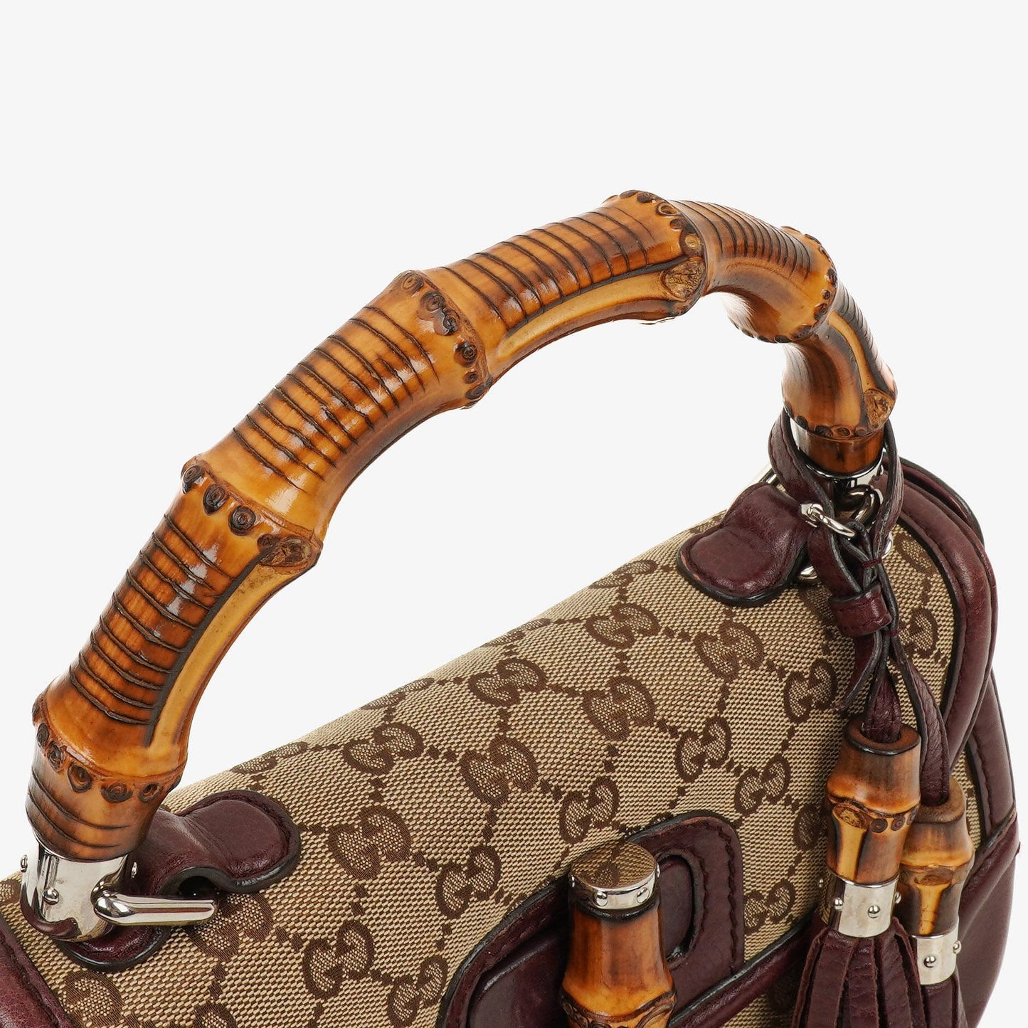 Gucci Brown GG Canvas Medium New Convertible Bamboo Top Handle Bag