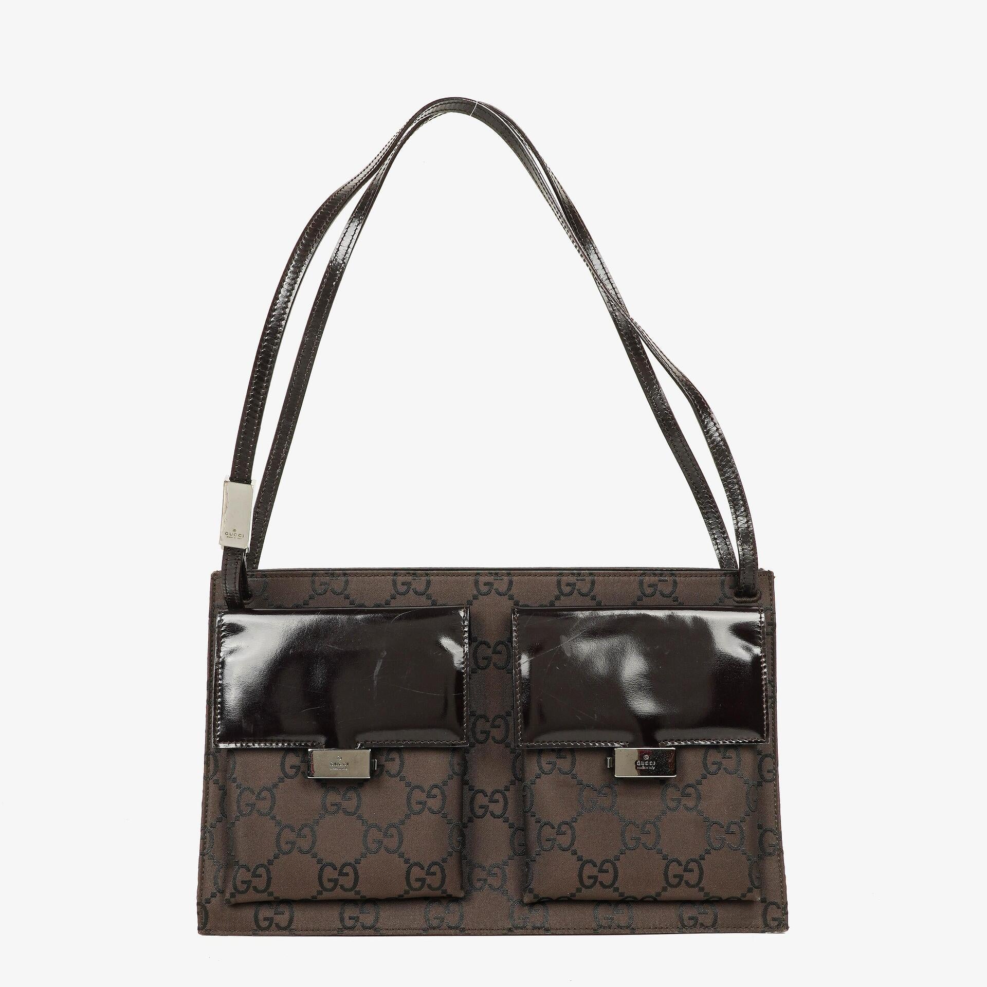 Gucci Brown GG Nylon Double Pocket Shoulder Bag