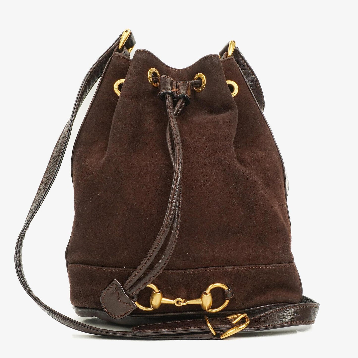Gucci Brown Leather And Suede Horsebit Chain Drawstring Bucket Bag