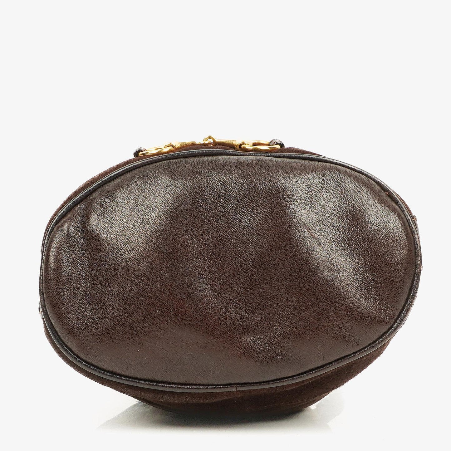 Gucci Brown Leather And Suede Horsebit Chain Drawstring Bucket Bag