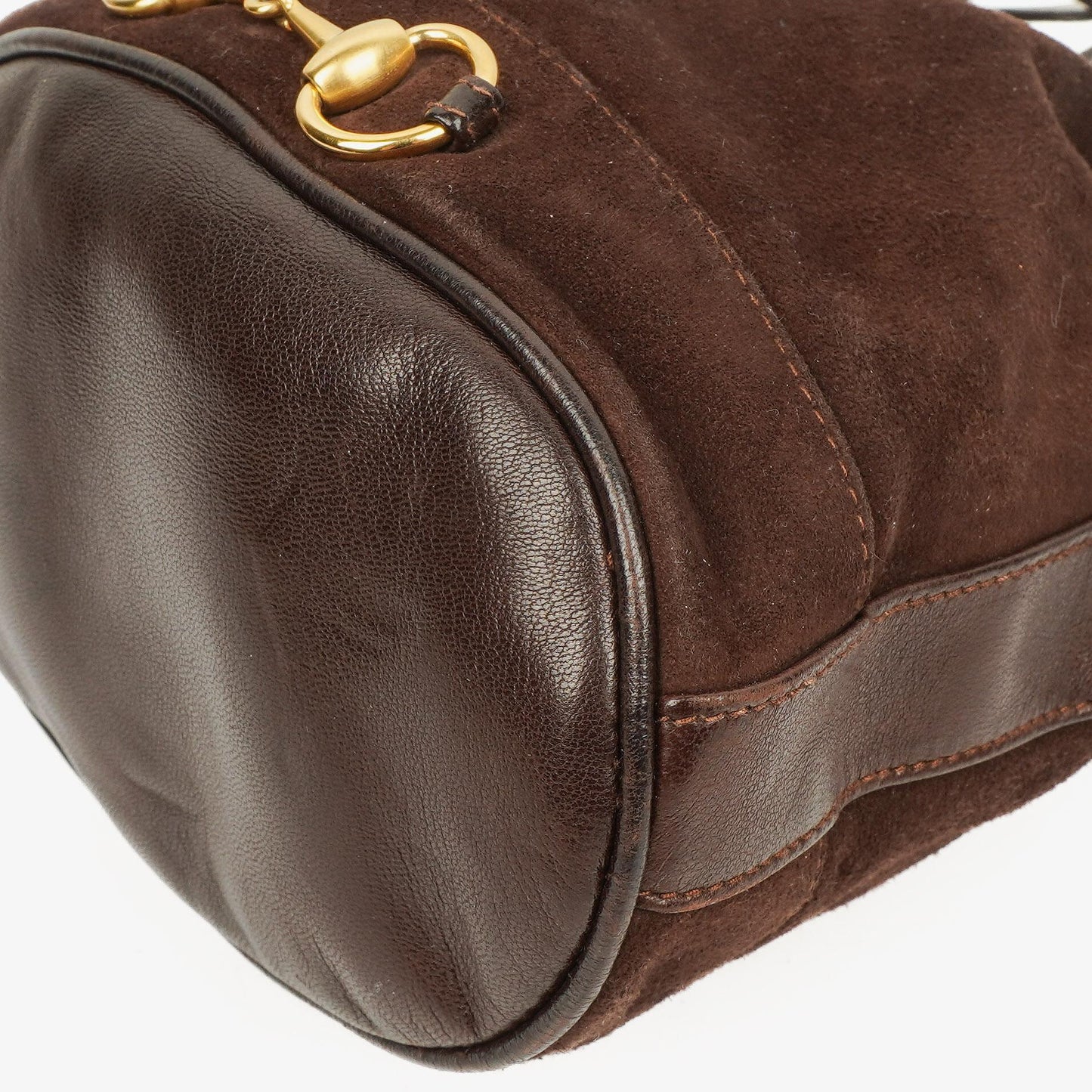 Gucci Brown Leather And Suede Horsebit Chain Drawstring Bucket Bag