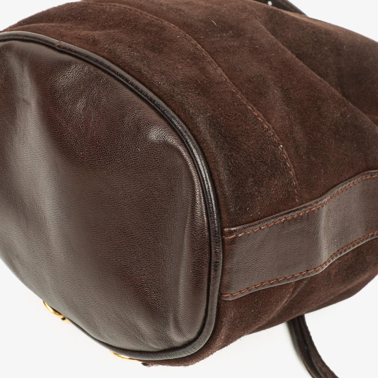 Gucci Brown Leather And Suede Horsebit Chain Drawstring Bucket Bag