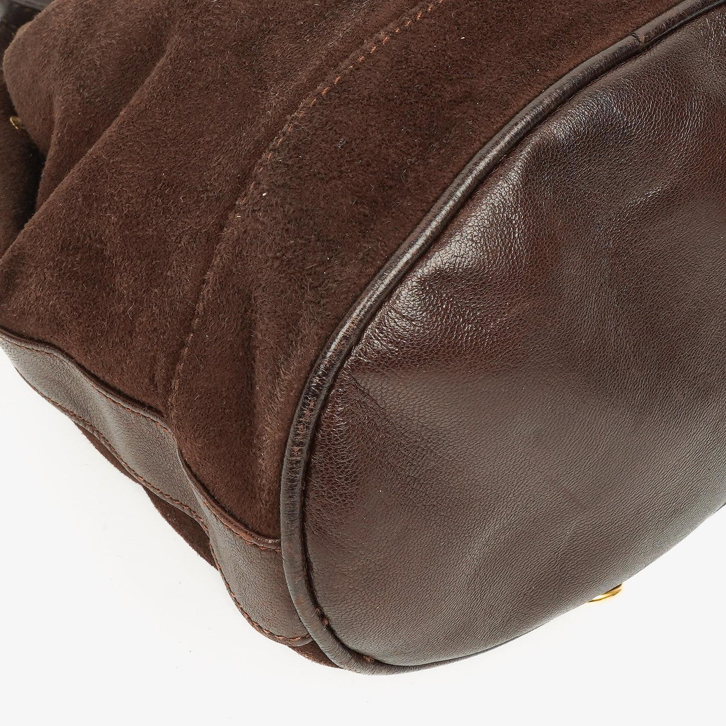 Gucci Brown Leather And Suede Horsebit Chain Drawstring Bucket Bag