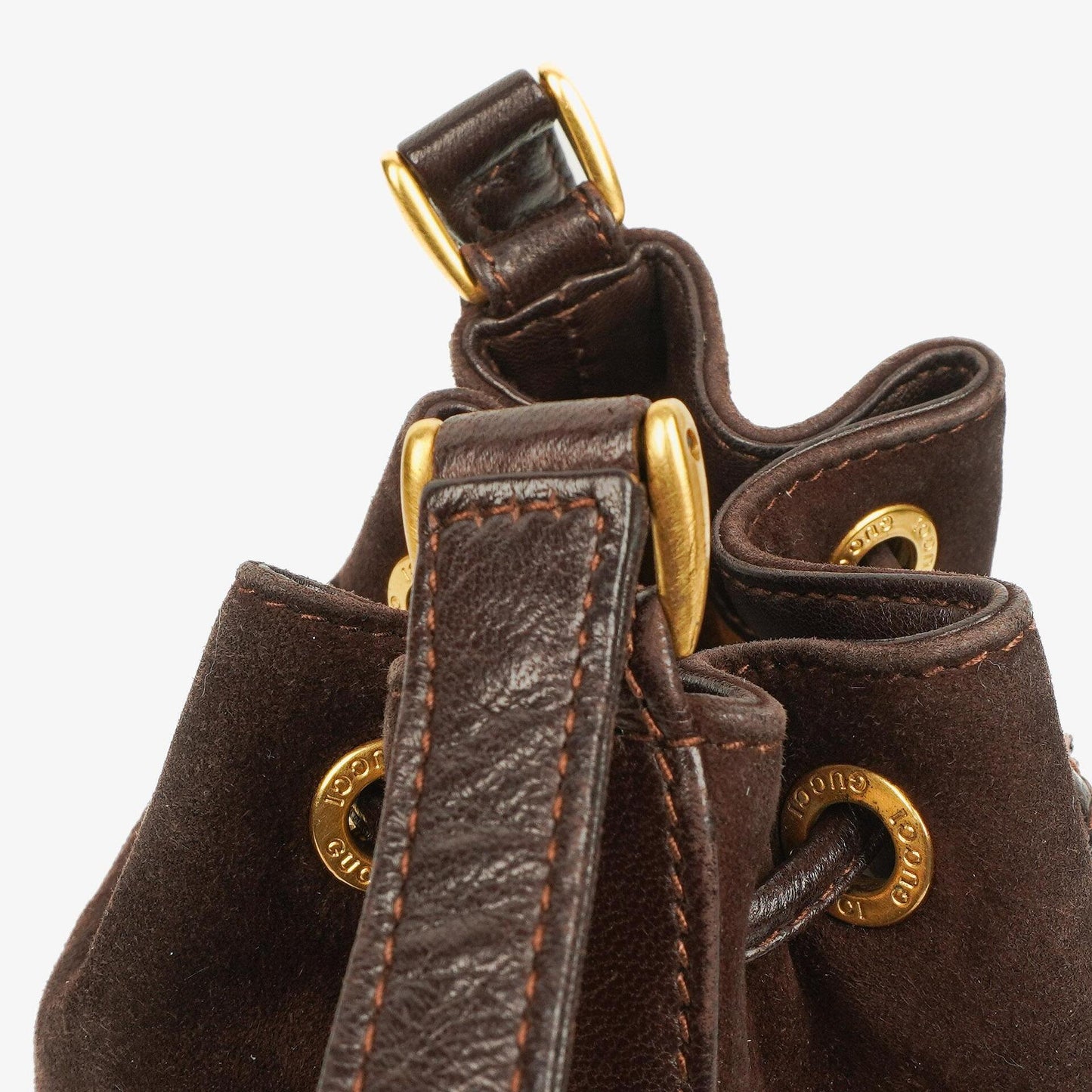 Gucci Brown Leather And Suede Horsebit Chain Drawstring Bucket Bag