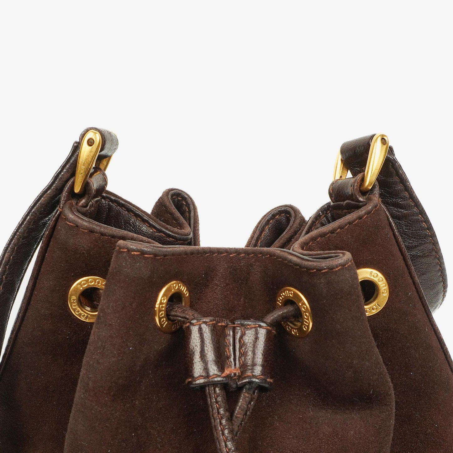 Gucci Brown Leather And Suede Horsebit Chain Drawstring Bucket Bag