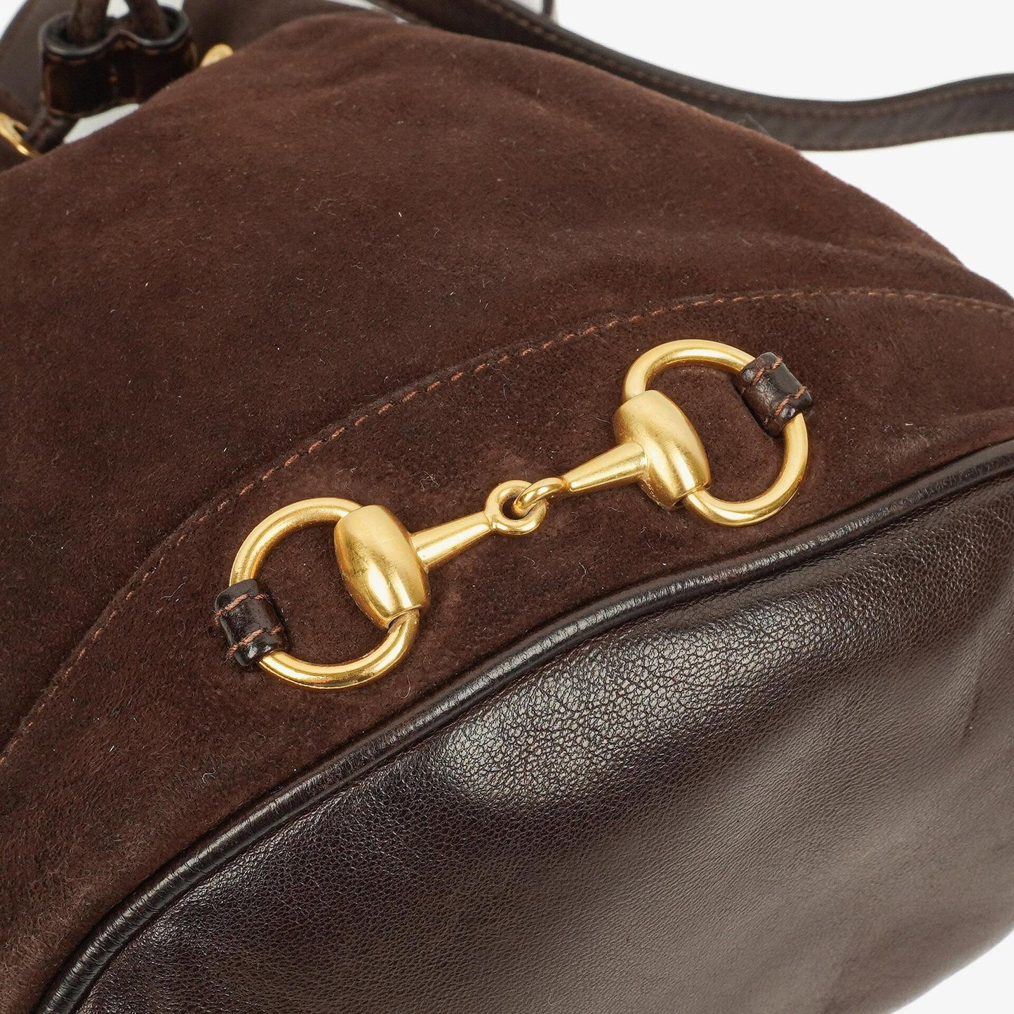 Gucci Brown Leather And Suede Horsebit Chain Drawstring Bucket Bag
