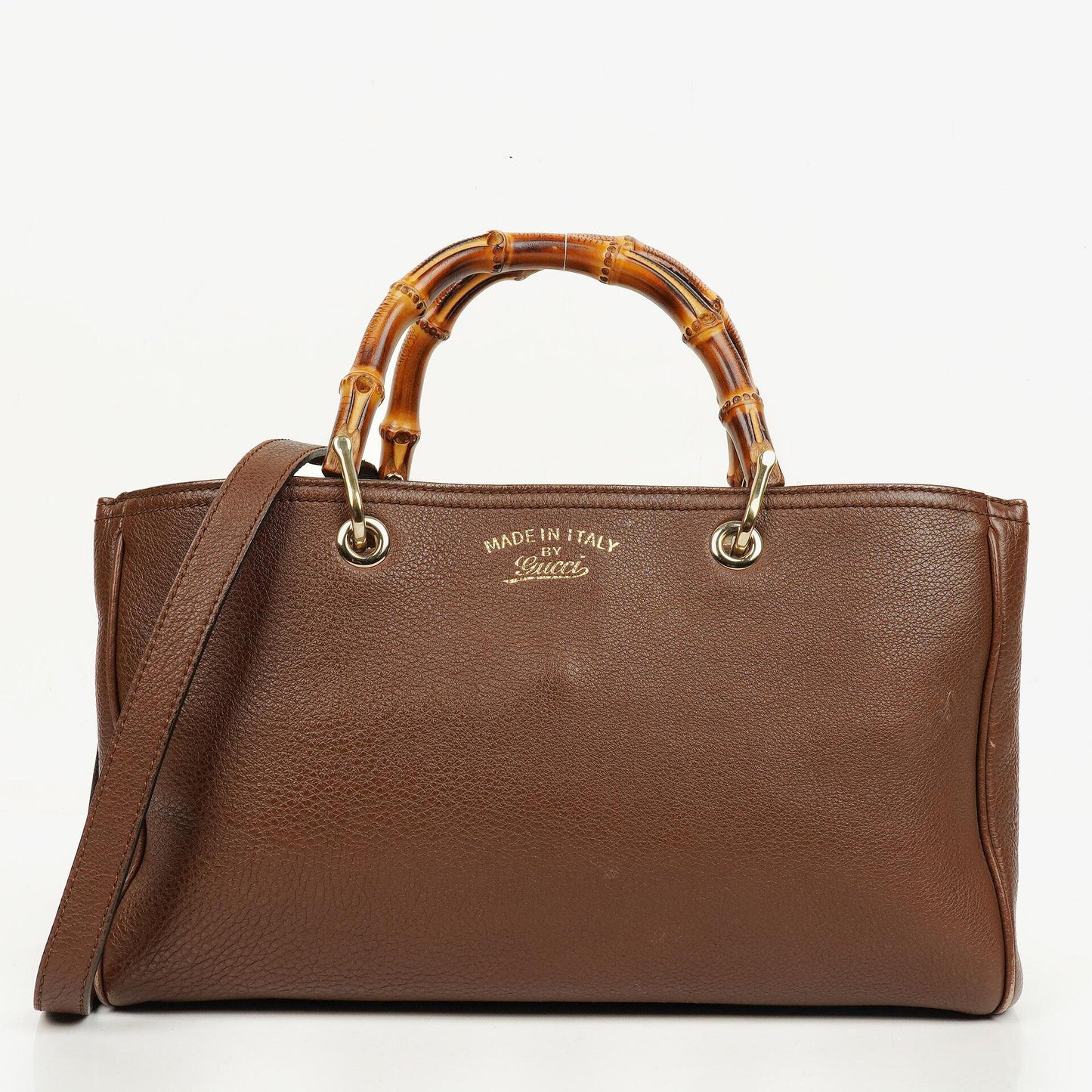 Gucci Brown Pebbled Calfskin Medium Bamboo Shopper Tote Bag