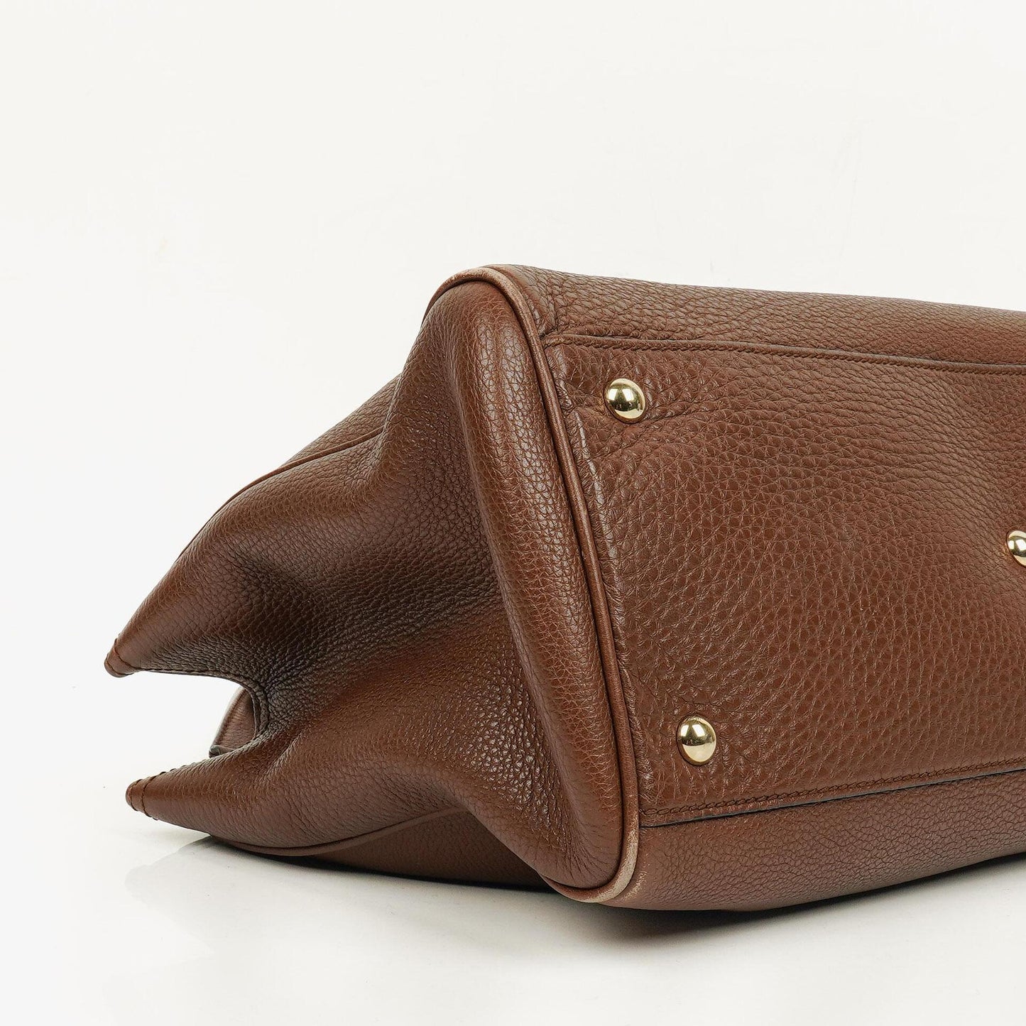 Gucci Brown Pebbled Calfskin Medium Bamboo Shopper Tote Bag