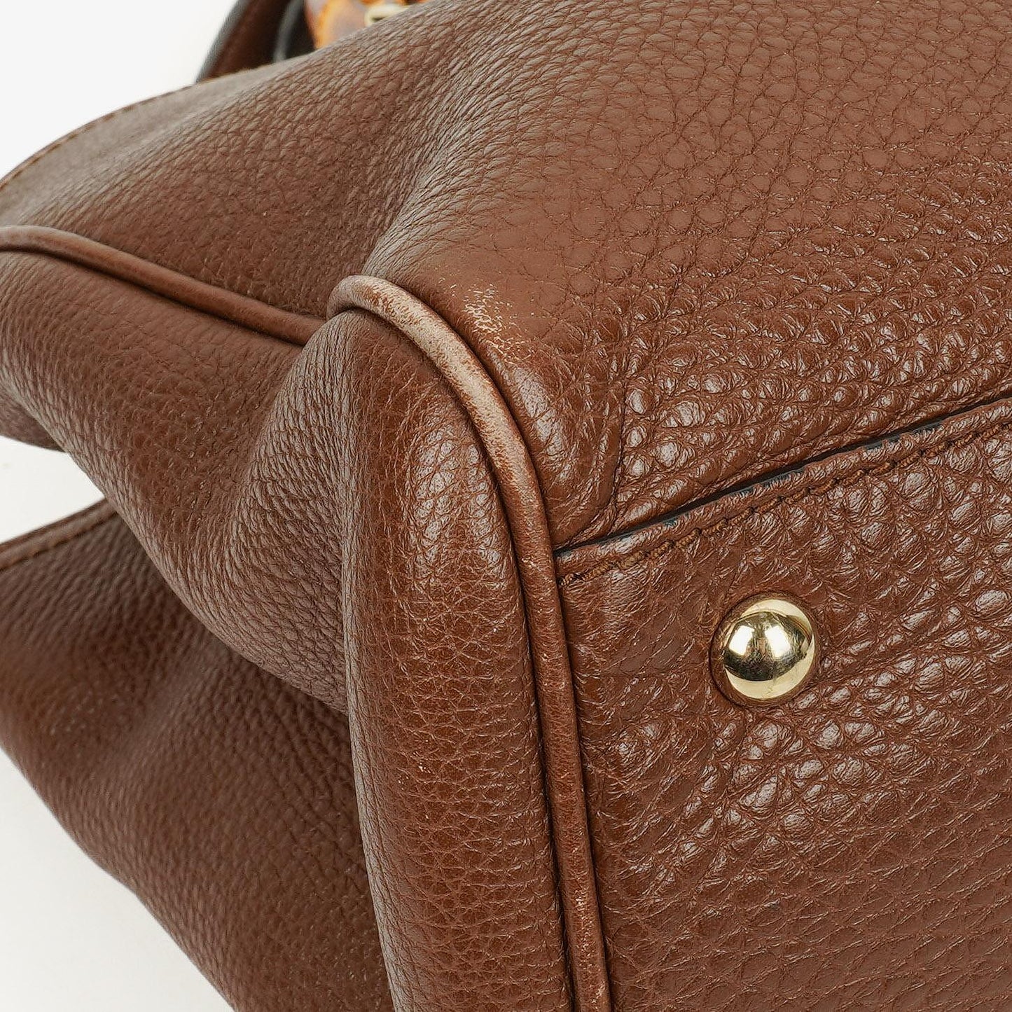Gucci Brown Pebbled Calfskin Medium Bamboo Shopper Tote Bag