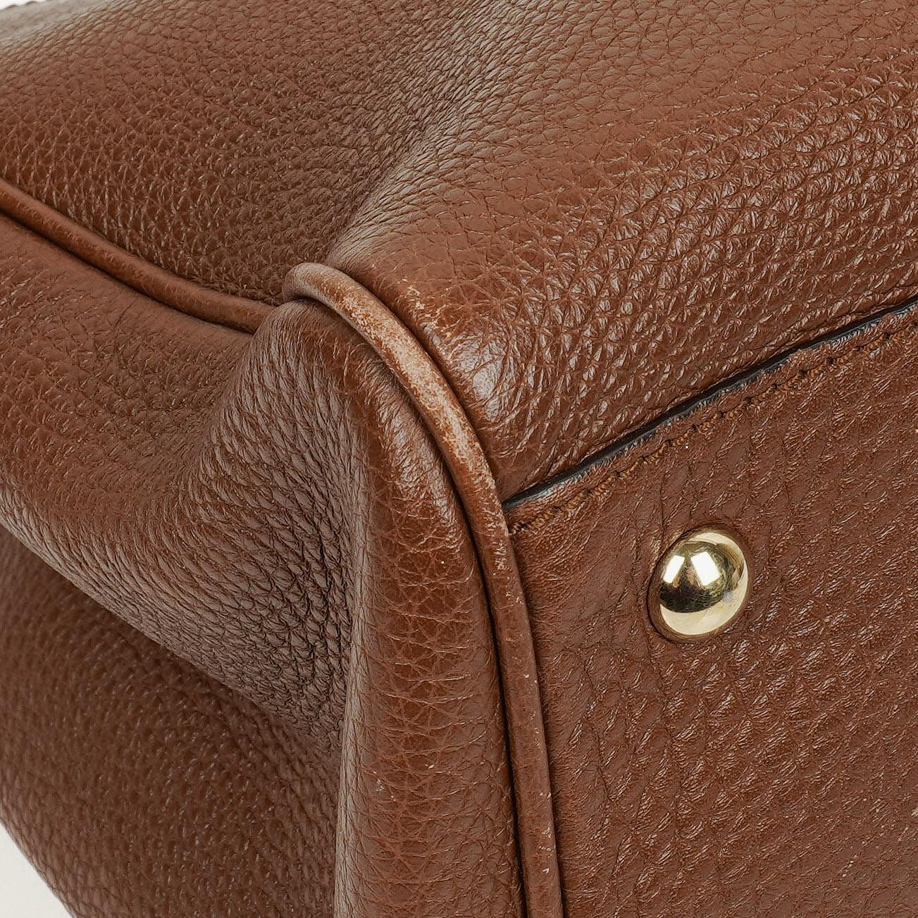 Gucci Brown Pebbled Calfskin Medium Bamboo Shopper Tote Bag