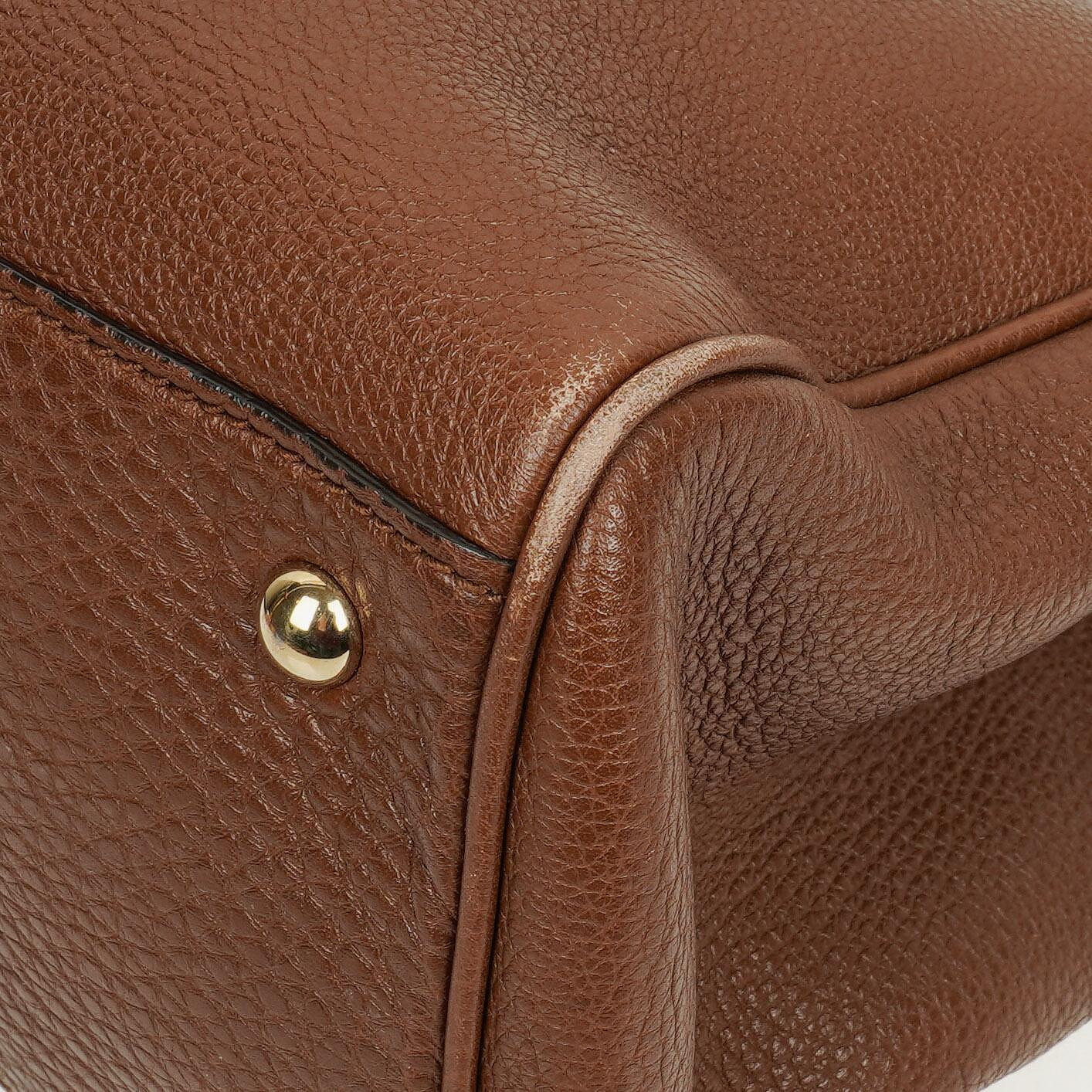 Gucci Brown Pebbled Calfskin Medium Bamboo Shopper Tote Bag