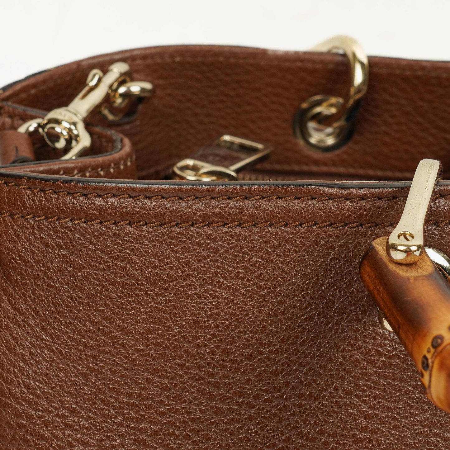 Gucci Brown Pebbled Calfskin Medium Bamboo Shopper Tote Bag