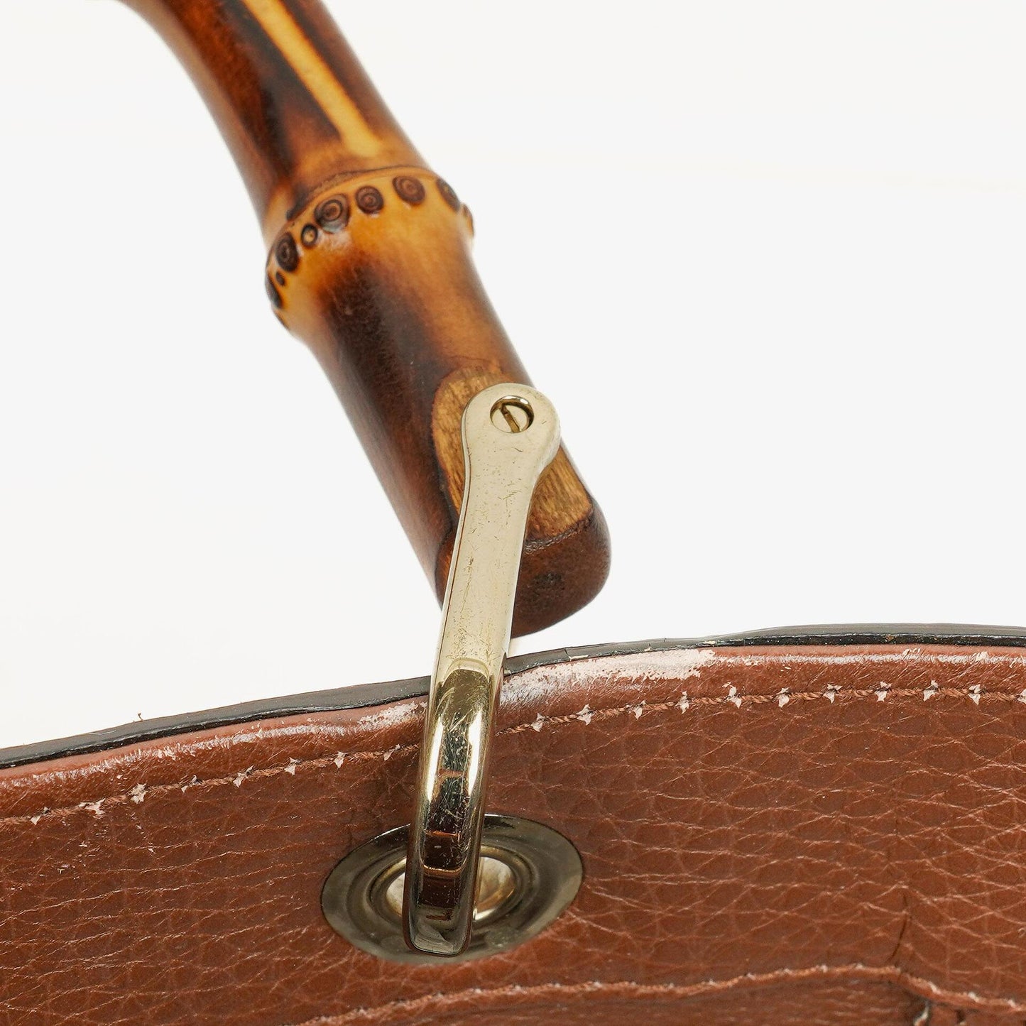 Gucci Brown Pebbled Calfskin Medium Bamboo Shopper Tote Bag