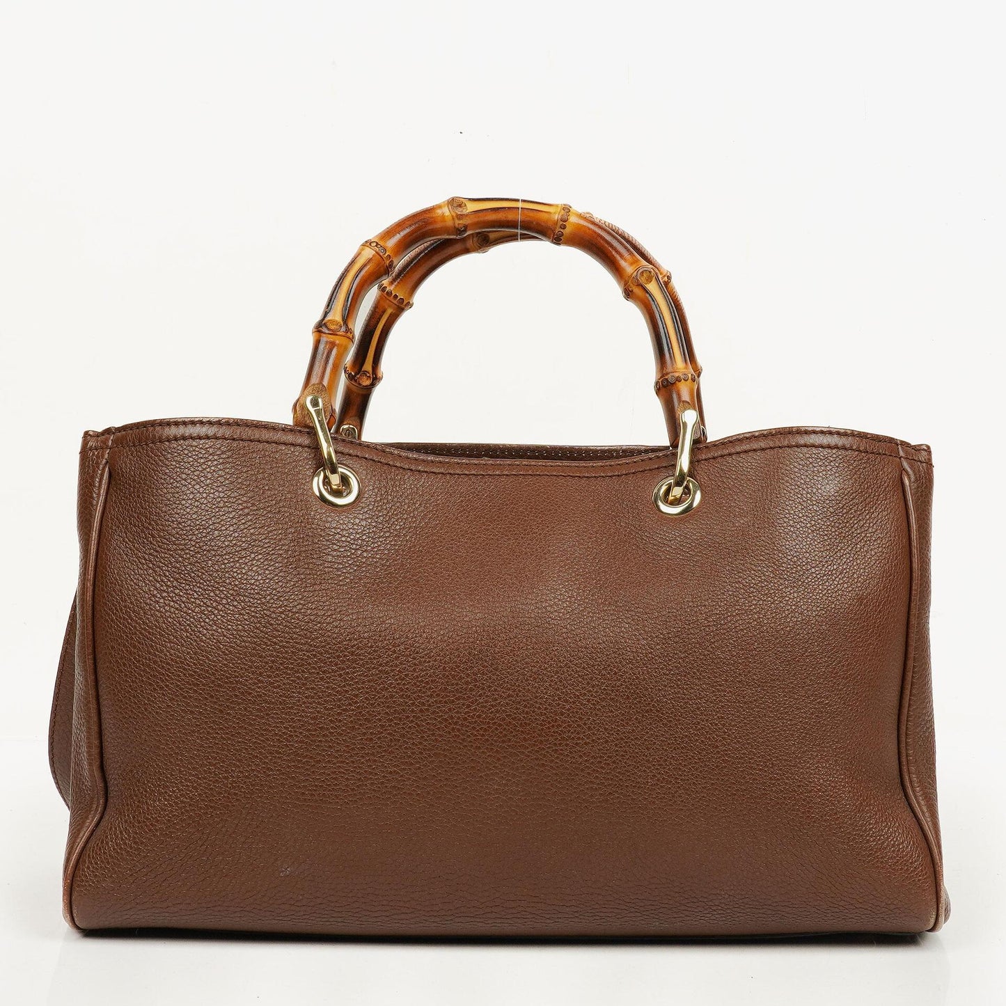 Gucci Brown Pebbled Calfskin Medium Bamboo Shopper Tote Bag