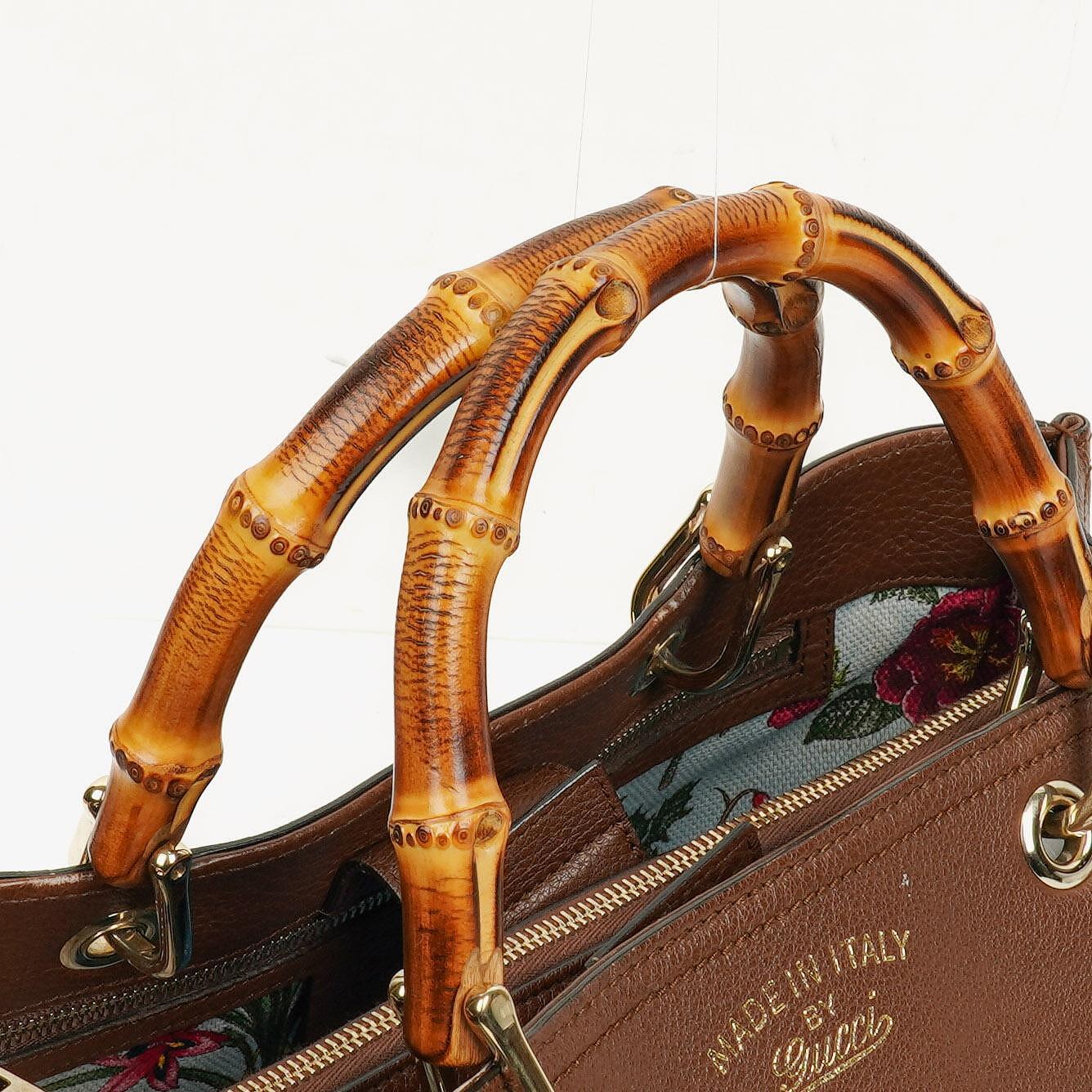 Gucci Brown Pebbled Calfskin Medium Bamboo Shopper Tote Bag