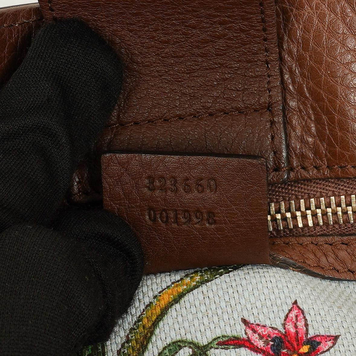 Gucci Brown Pebbled Calfskin Medium Bamboo Shopper Tote Bag