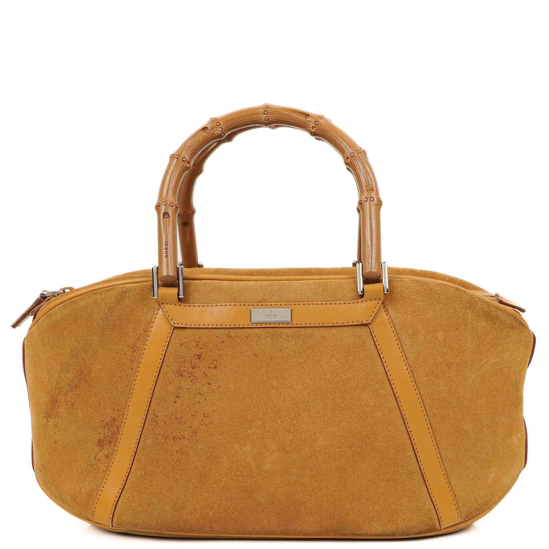 Gucci Brown Suede and Leather Bamboo Top Handle