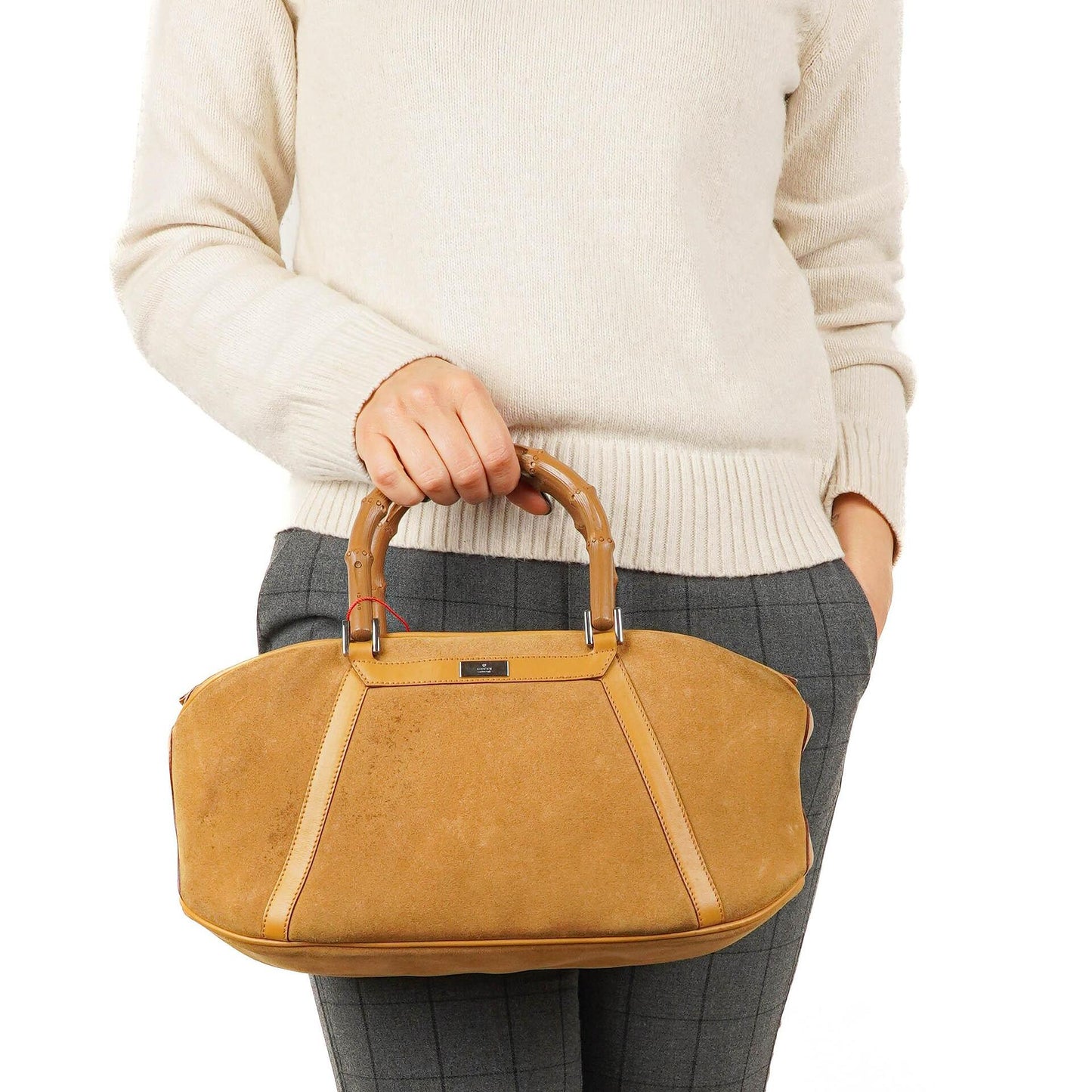 Gucci Brown Suede and Leather Bamboo Top Handle