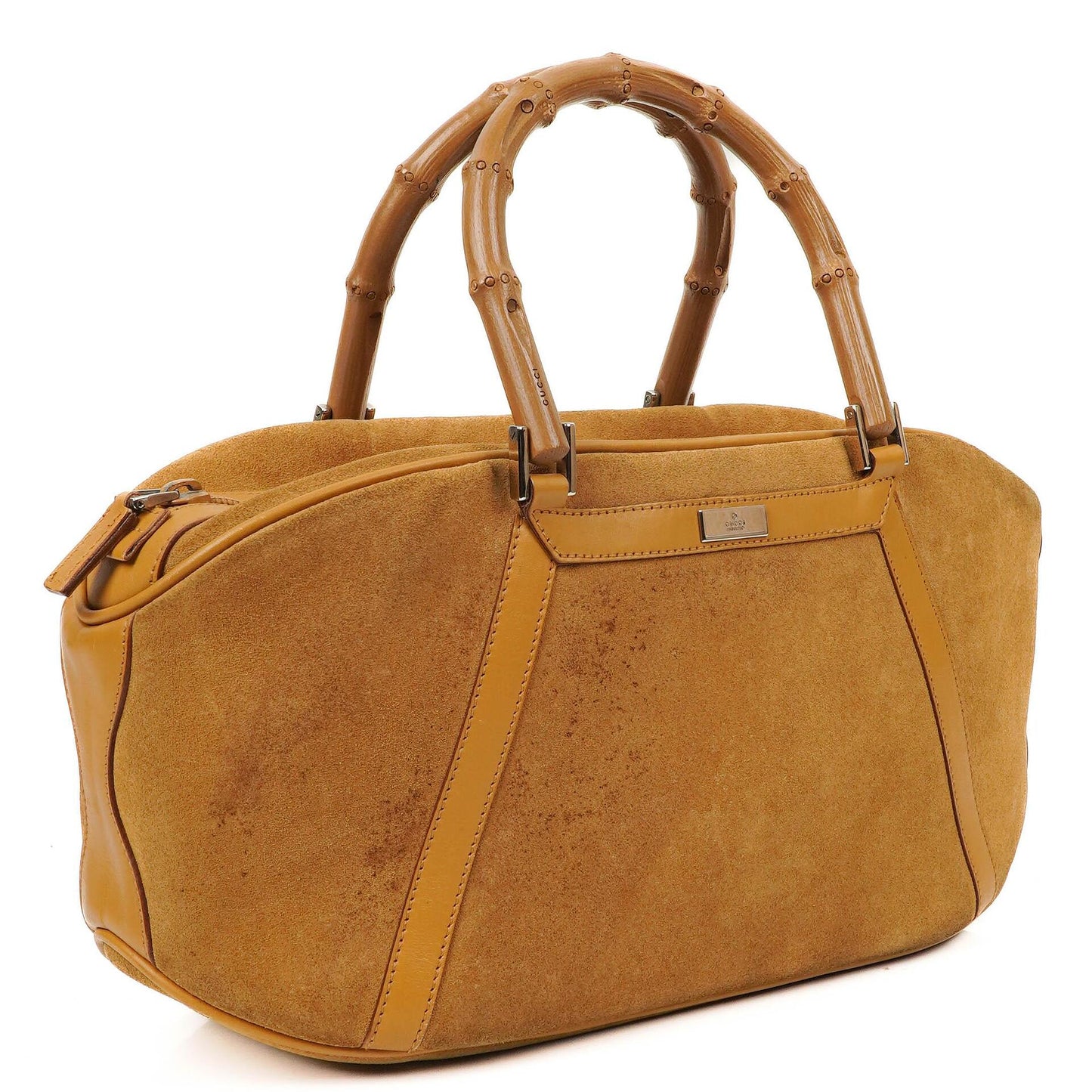Gucci Brown Suede and Leather Bamboo Top Handle