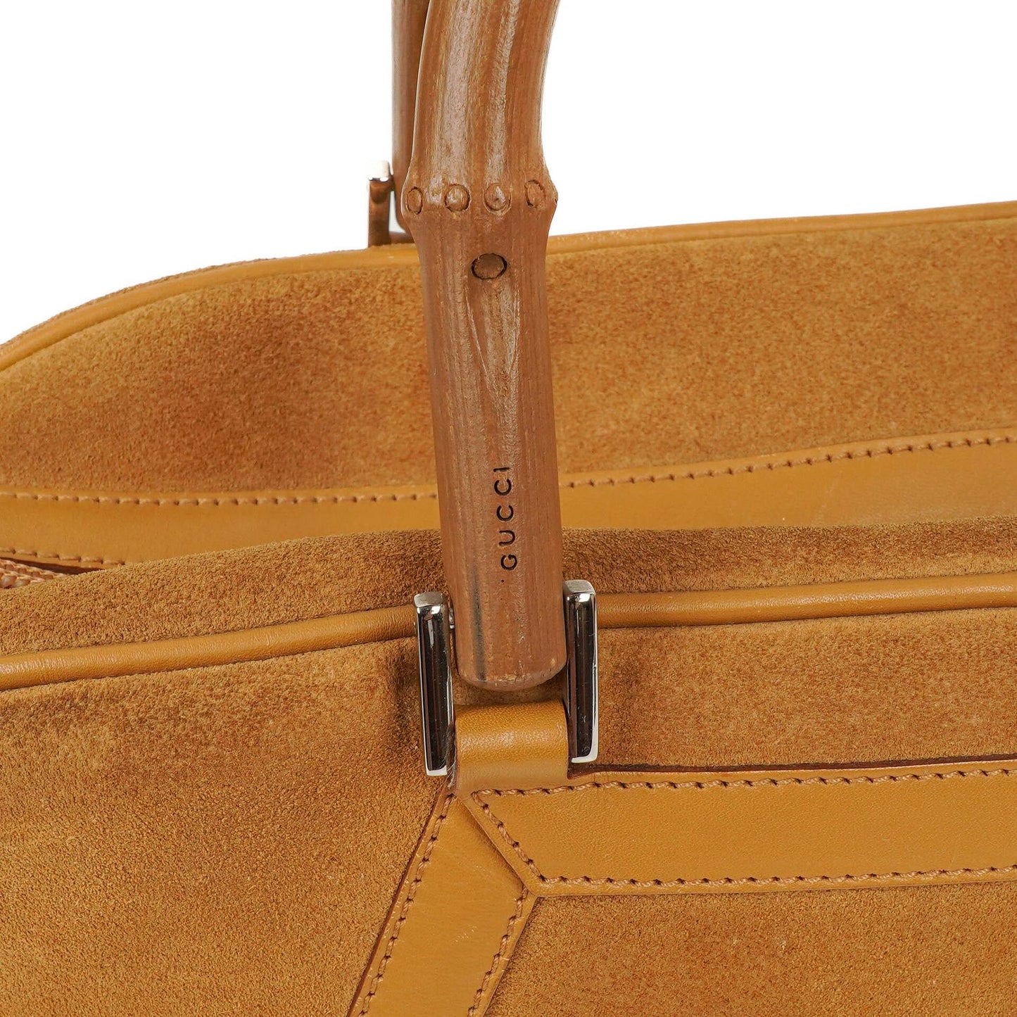 Gucci Brown Suede and Leather Bamboo Top Handle
