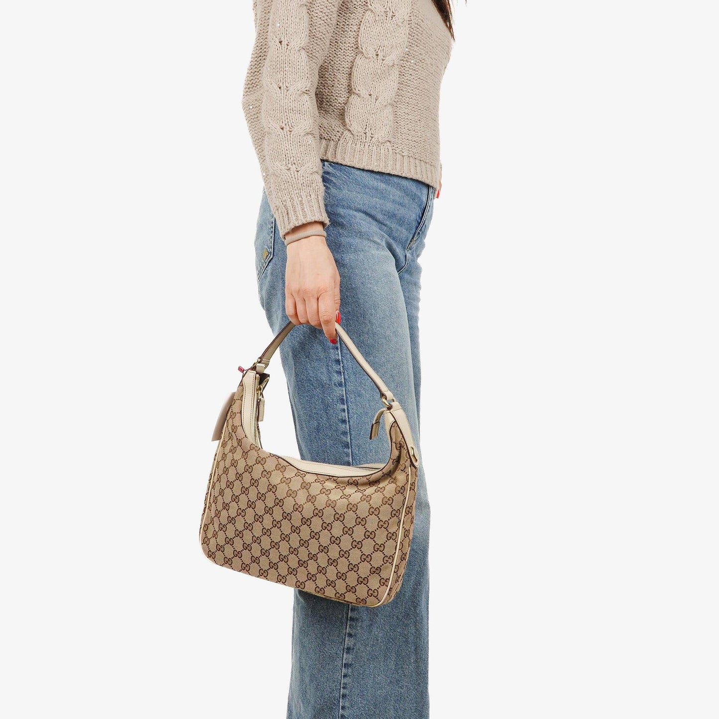 Gucci Charmy Beige GG Canvas Hobo Bag