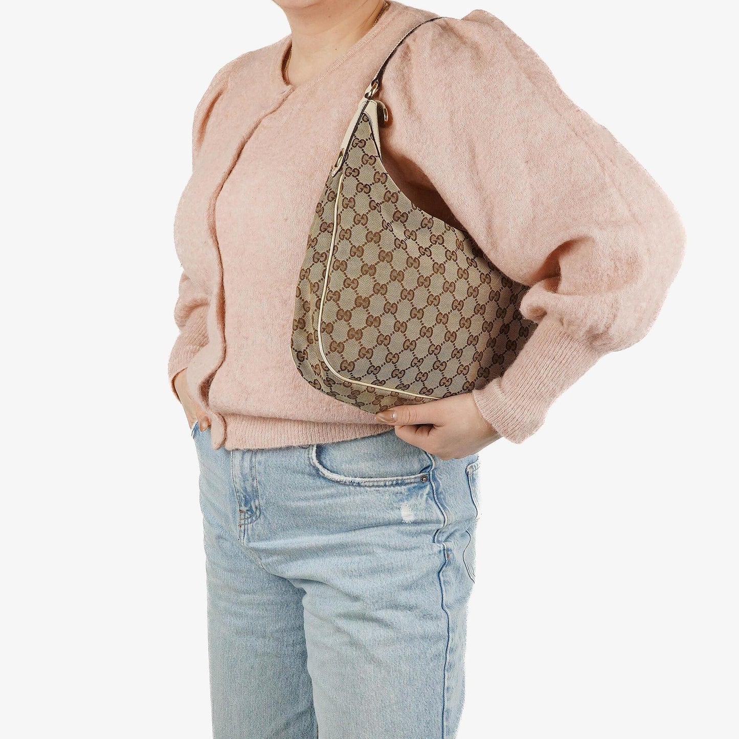 Gucci Charmy Beige GG Canvas Hobo Bag